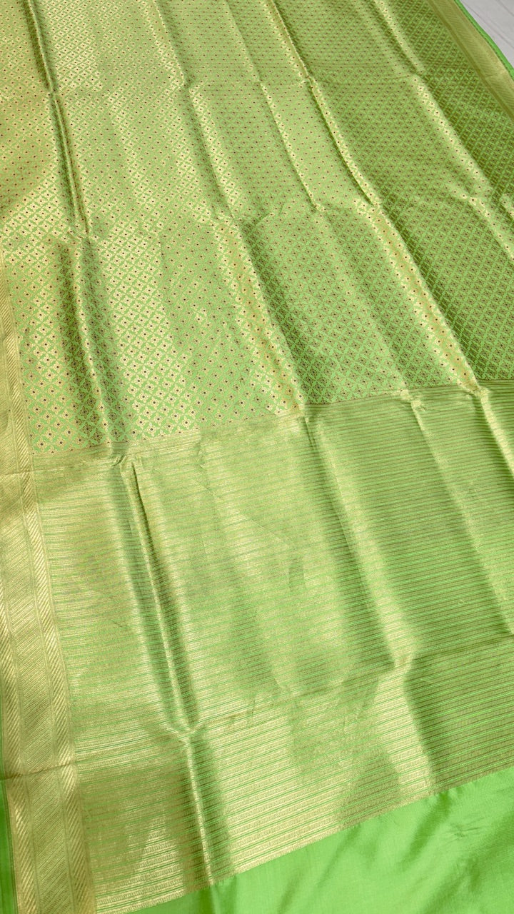Lime Green Banarasi Brocade Silk Saree