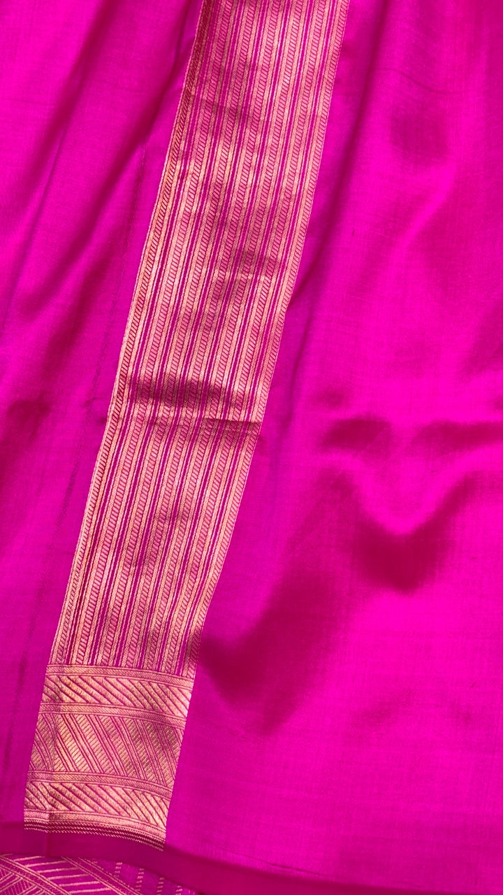 Bright Pink Banarasi Katan Brocade Silk Saree