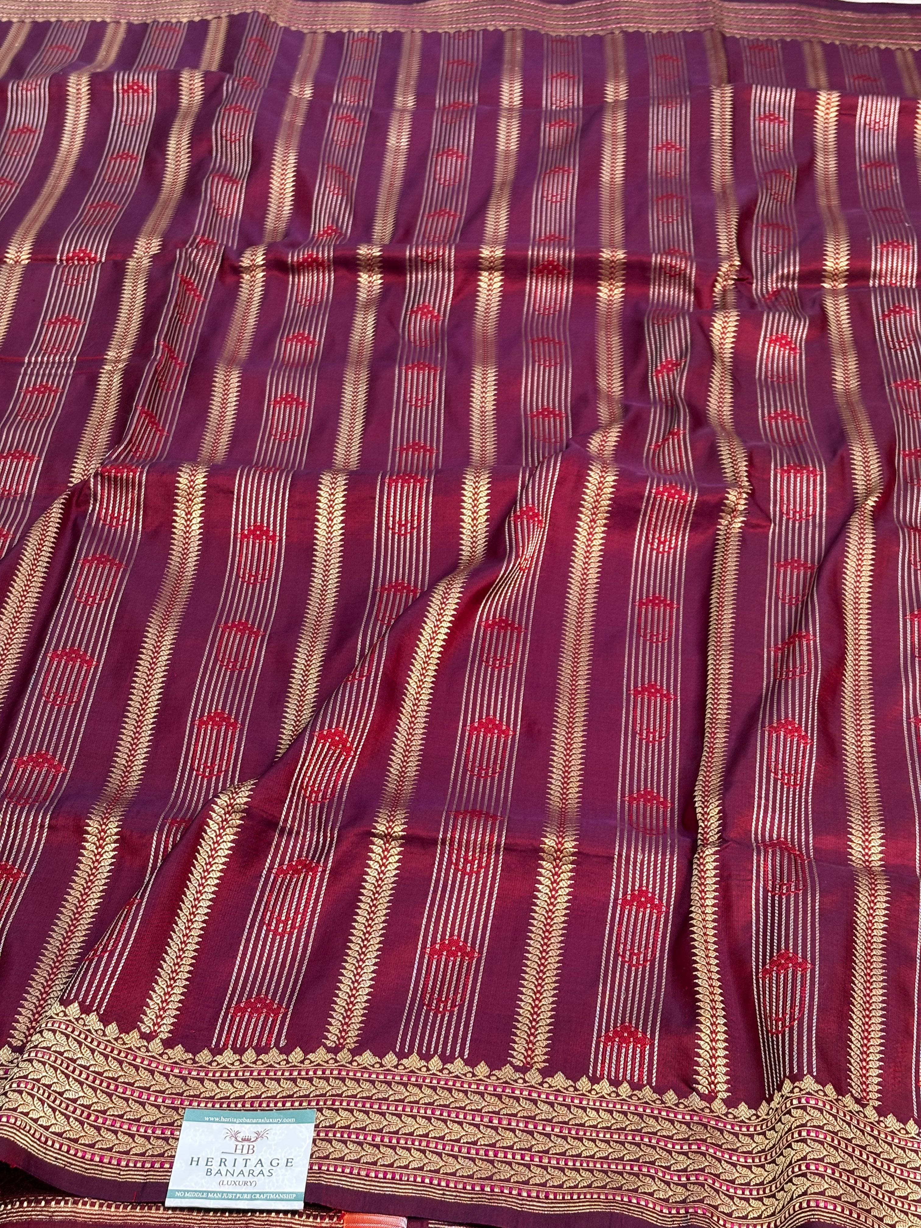 Handwoven Banarasi Pure Satin Silk Striped Saree