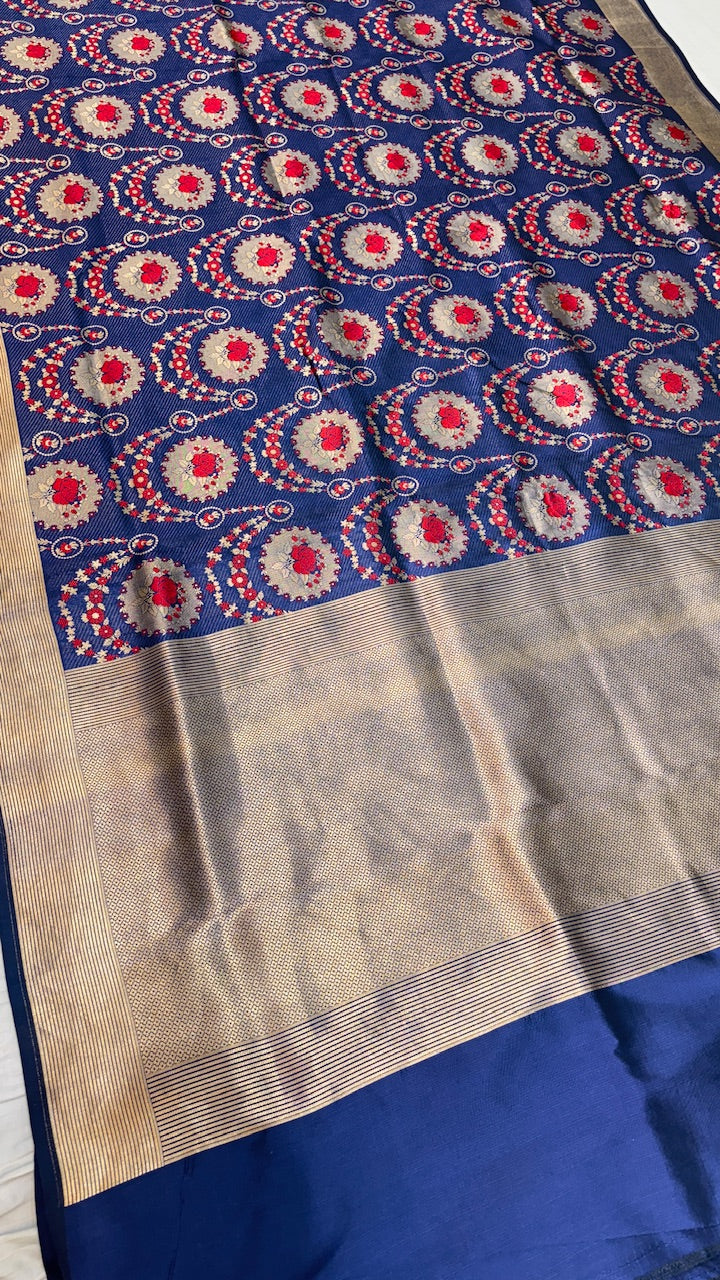 Navy Blue Banarasi Brocade Silk Saree