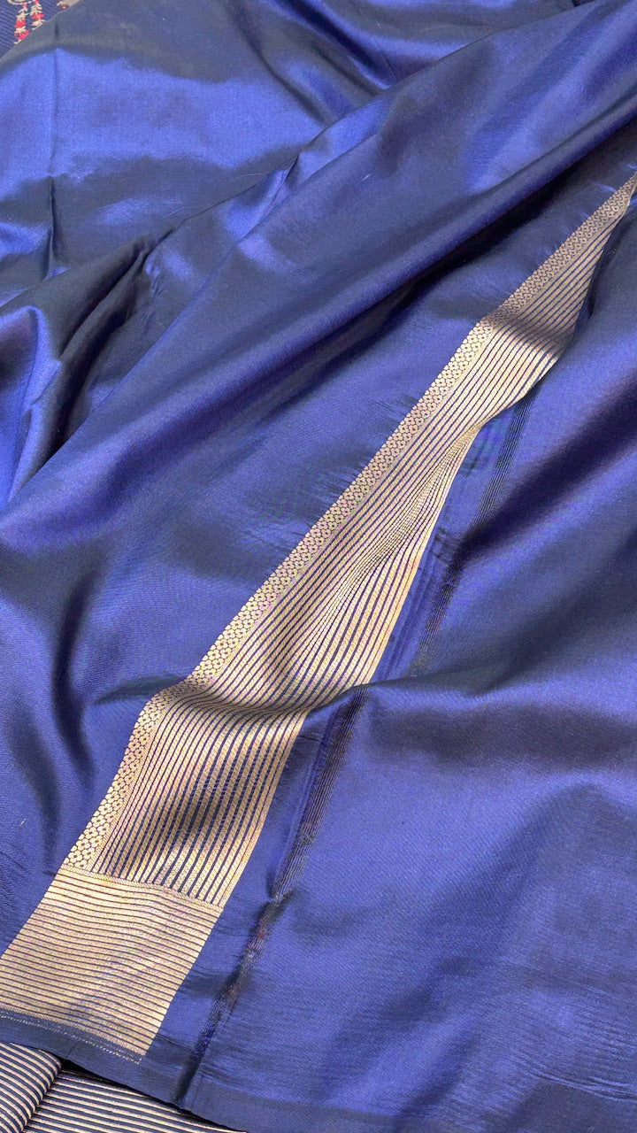 Blue Banarasi Katan Brocade Silk Saree