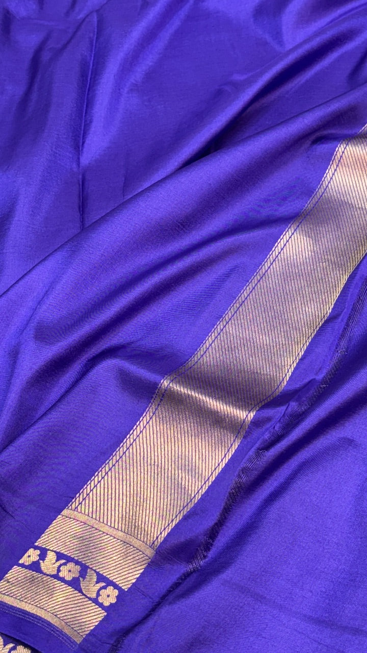 Neon Blue Banarasi Katan Brocade Silk Saree