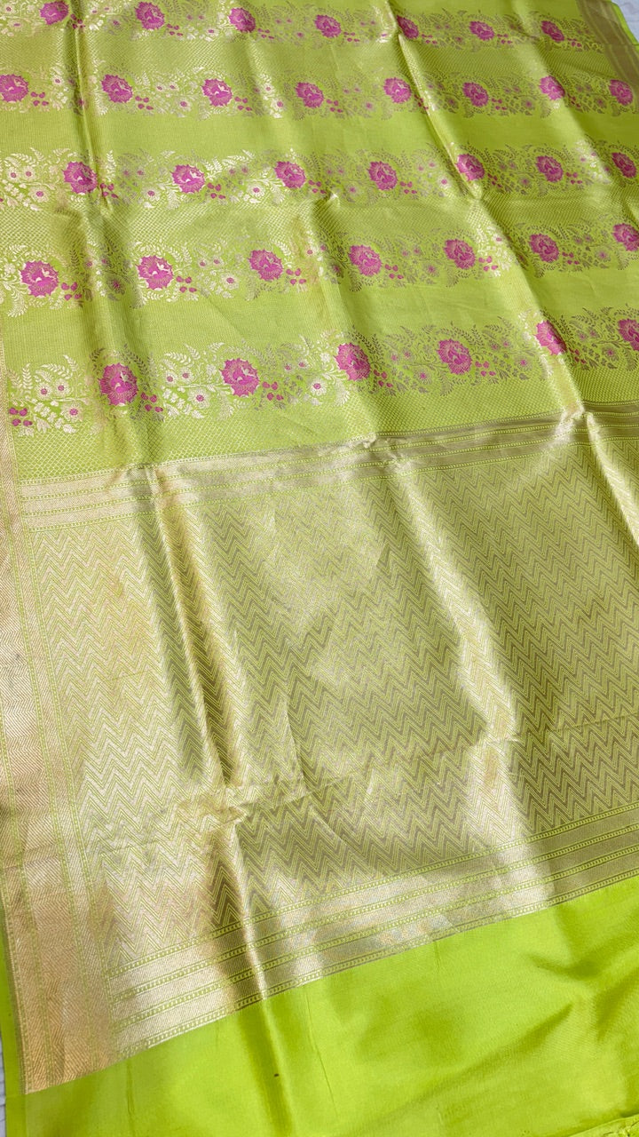 Parrot Green Banarasi Katan Brocade Silk Saree