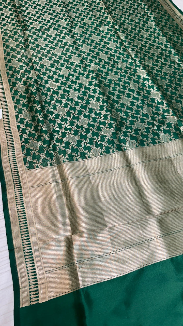 Deep Green Banarasi Katan Brocade Silk Saree