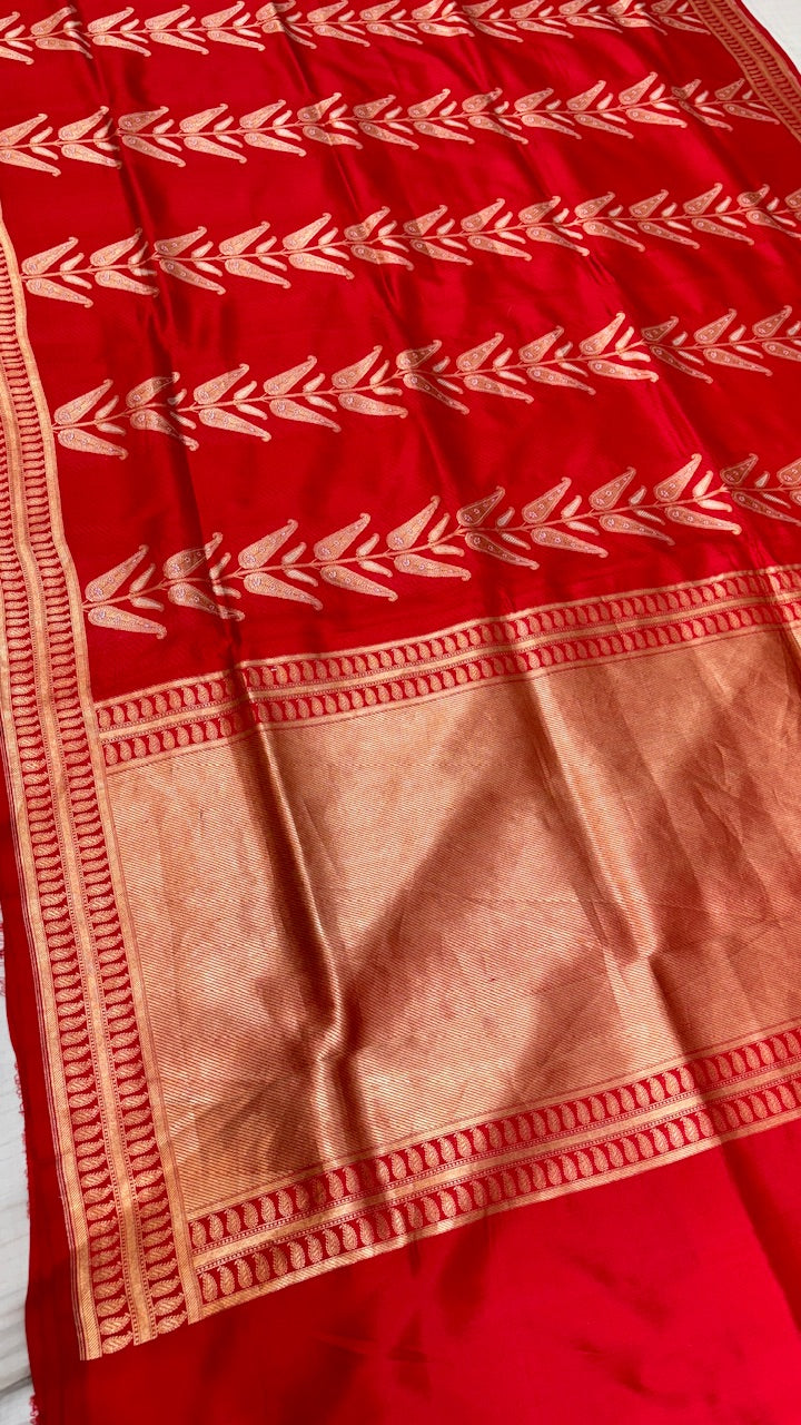 Red Banarasi Katan Brocade Silk Saree