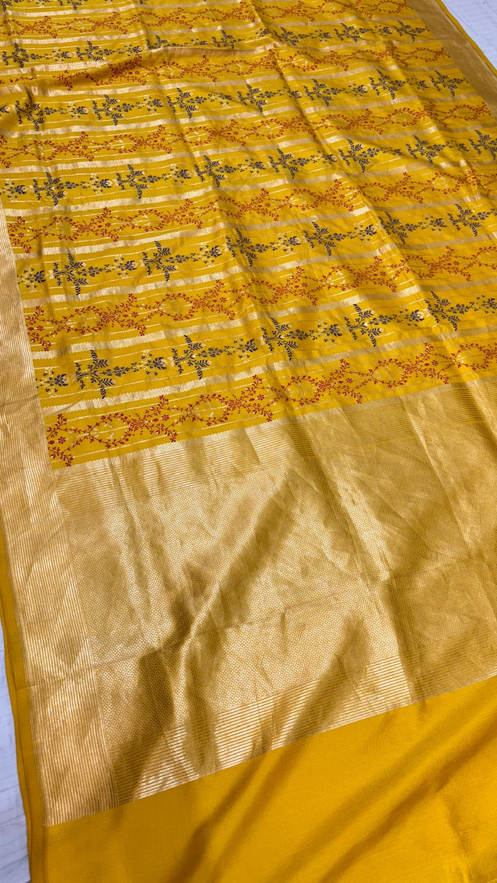 Mustard Yellow Banarasi Katan Brocade Silk Saree