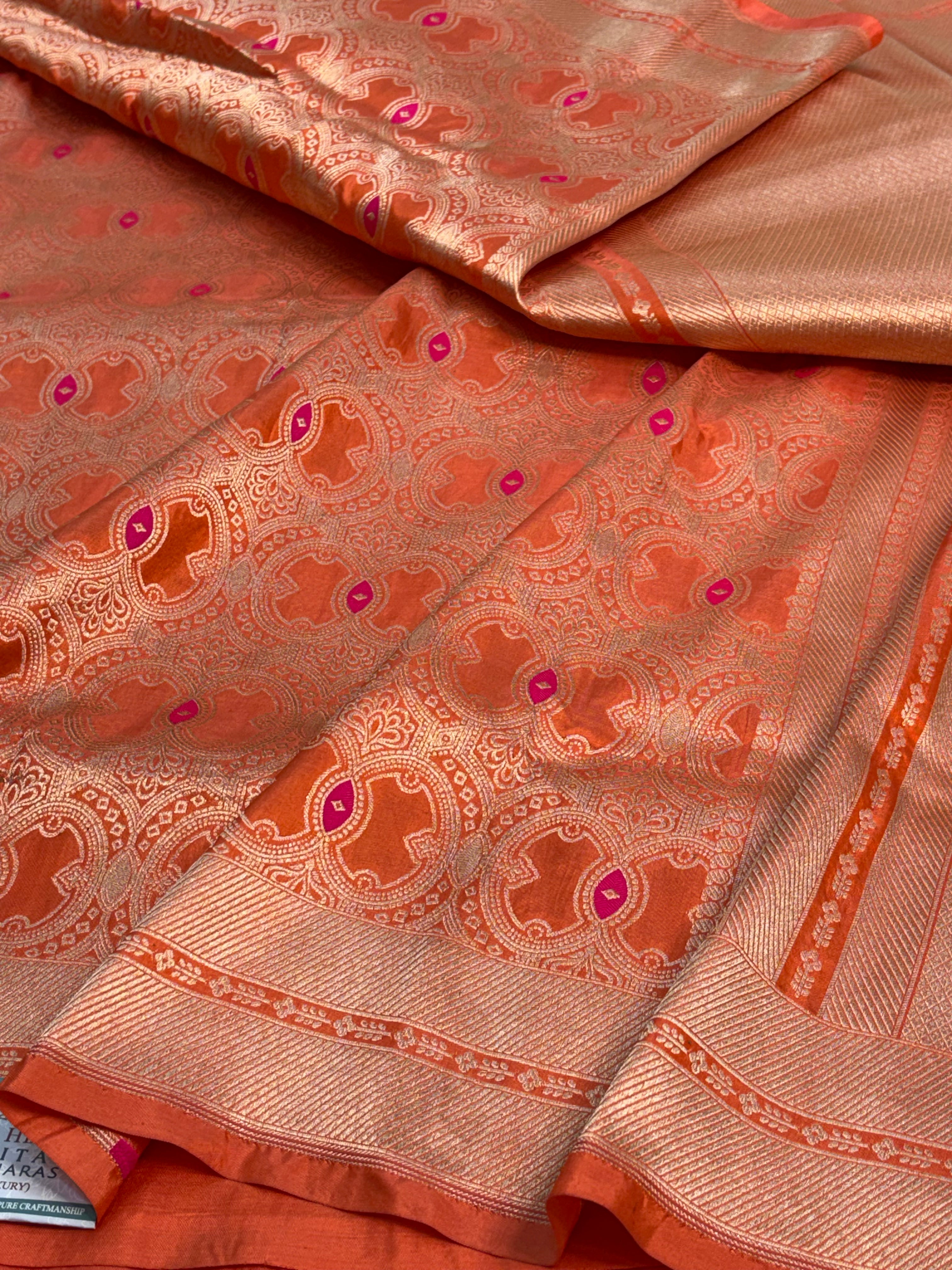 Orange Meenakari Brocade Banarasi Saree