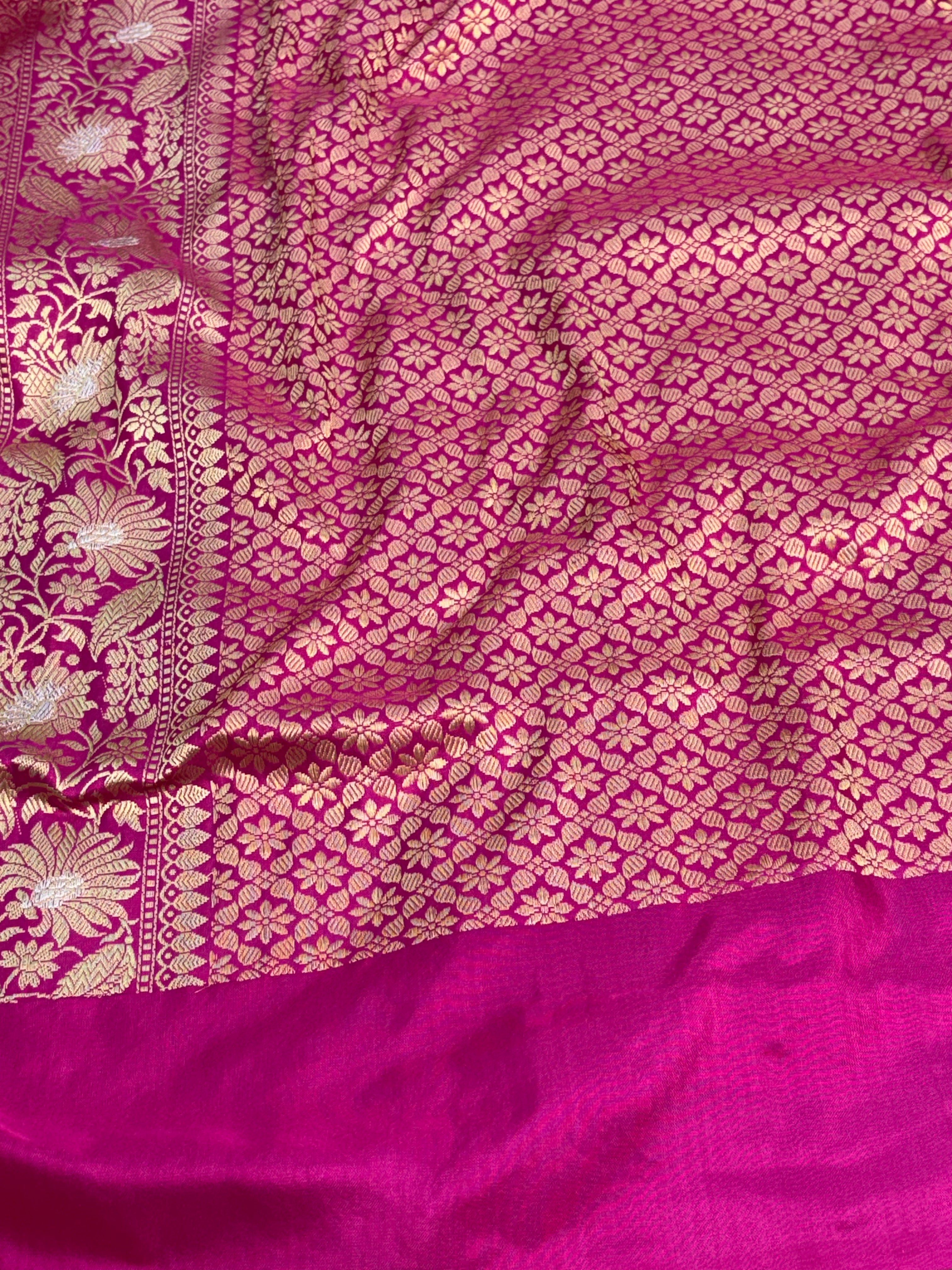 Multicolor Checks Jaal Rankat Pure Katan Silk Banarasi Saree with Kadhial Rupa Sona Border