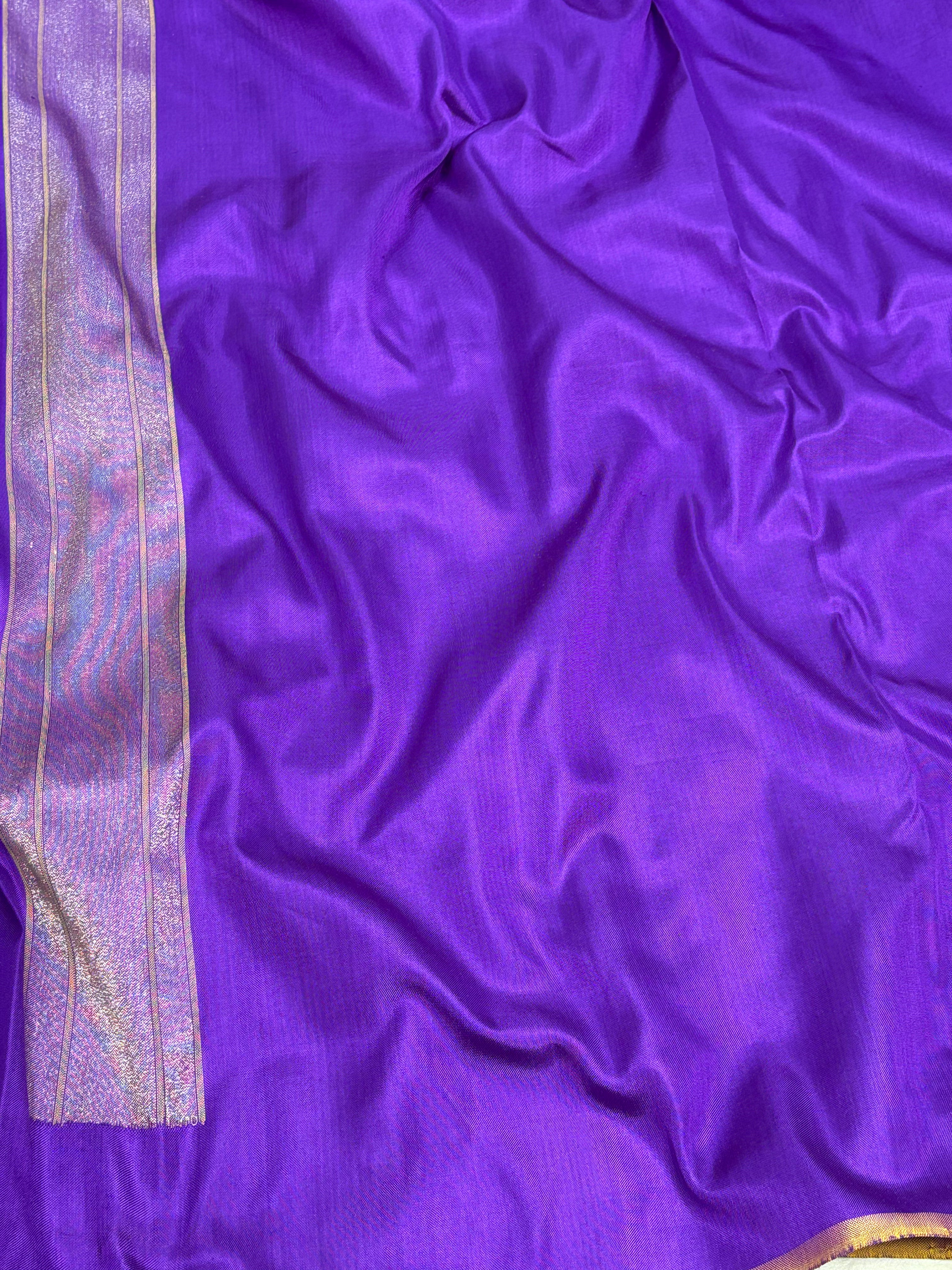 Lavender Real Zari Pure Katan Silk Ektara Jamdani Banarasi Saree with Meenakari Work