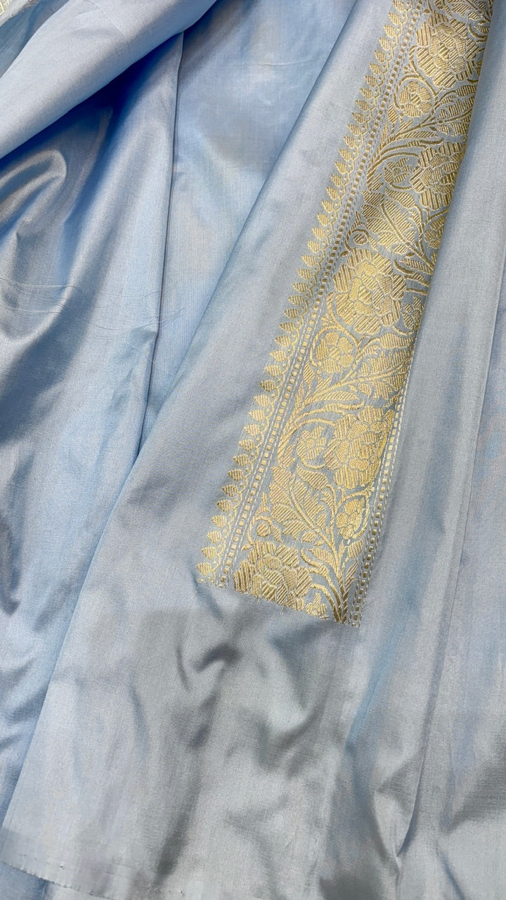 Blue Banarasi Katan Silk Handwoven Saree