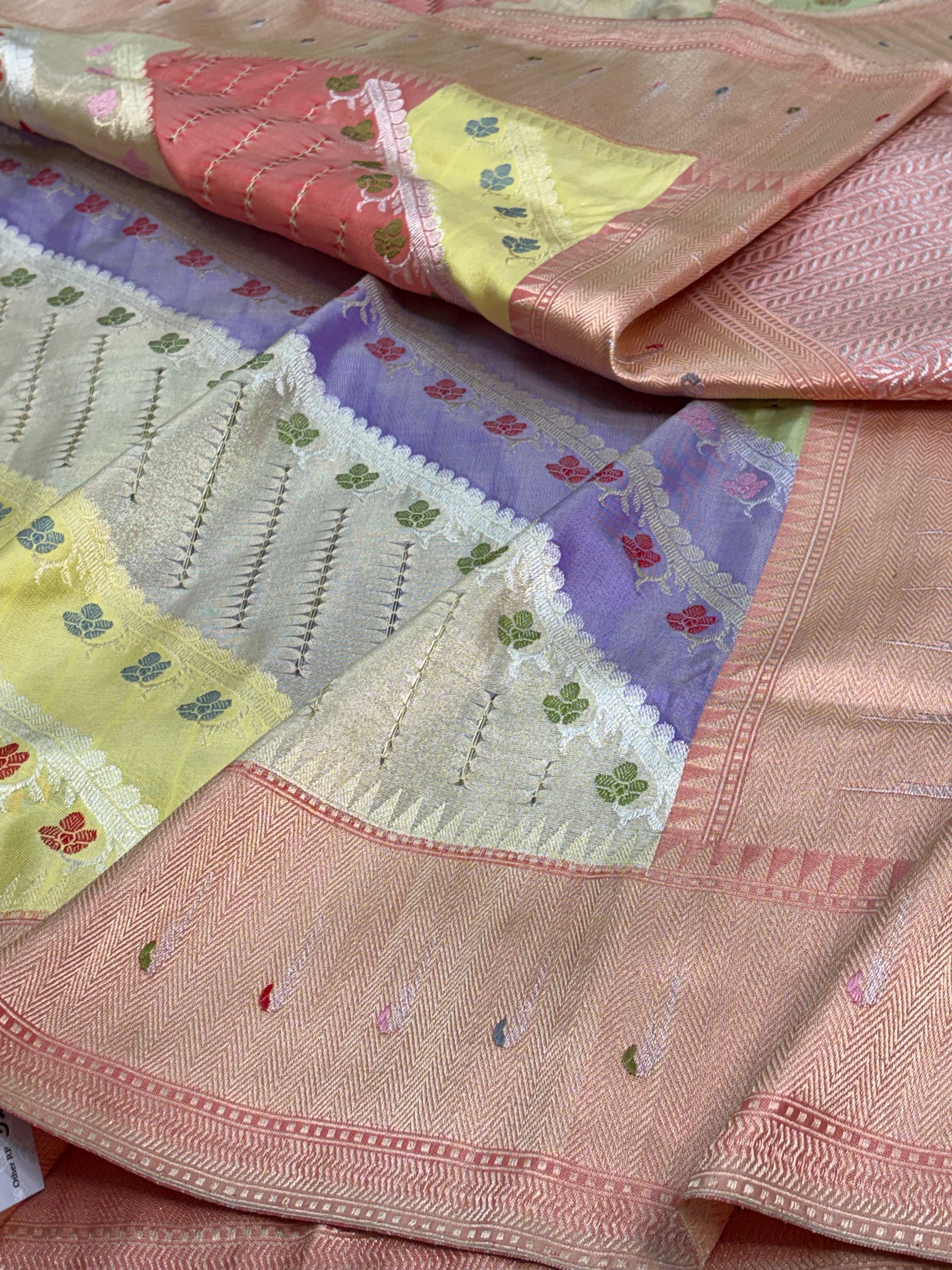 Pastel Pure Tissue Katan Silk Ektara Rangkat Banarasi Saree with Gaath Work