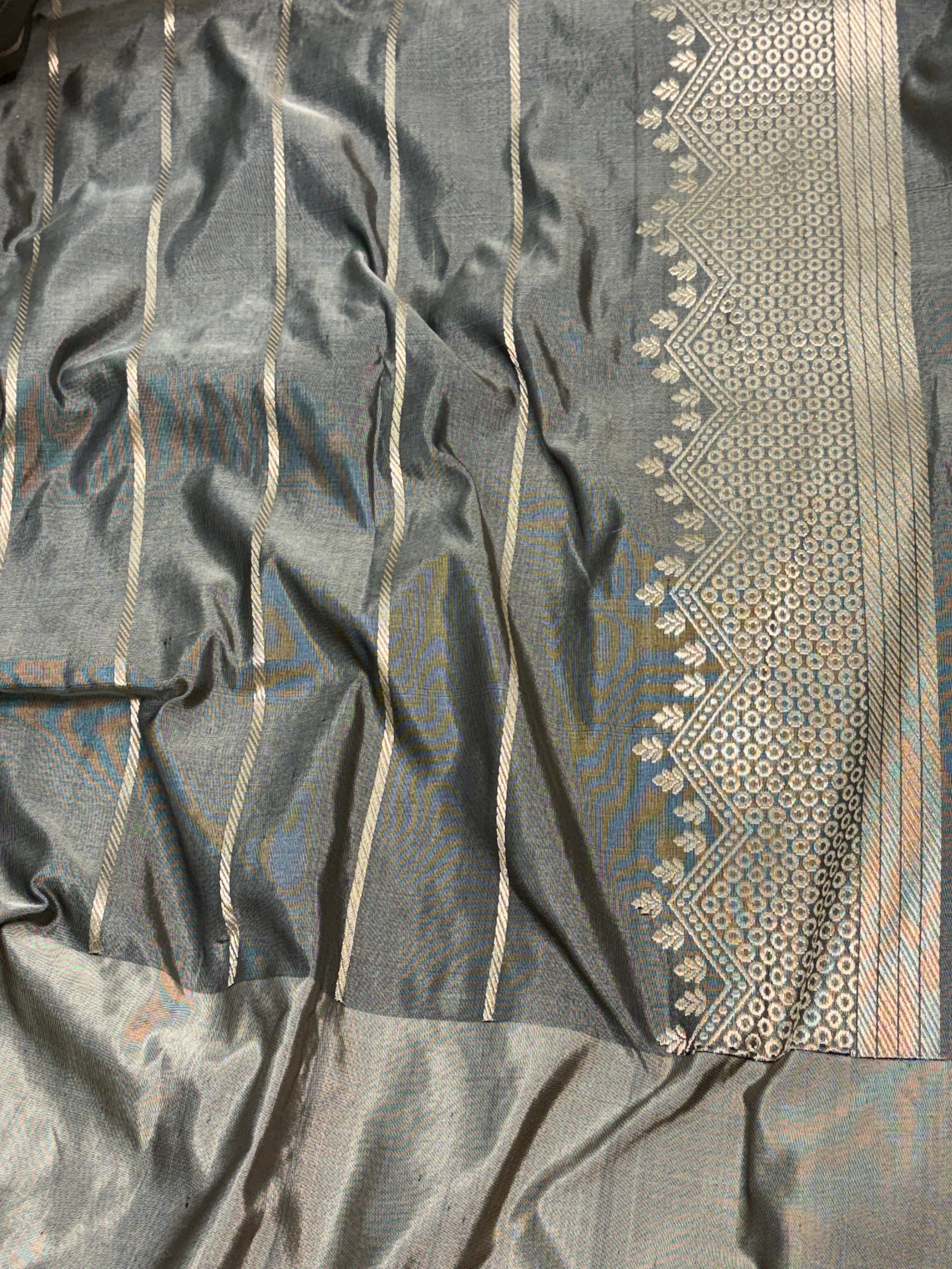 Black Modern Banarasi Pure Katan Silk Saree with Grey Meenakari Border