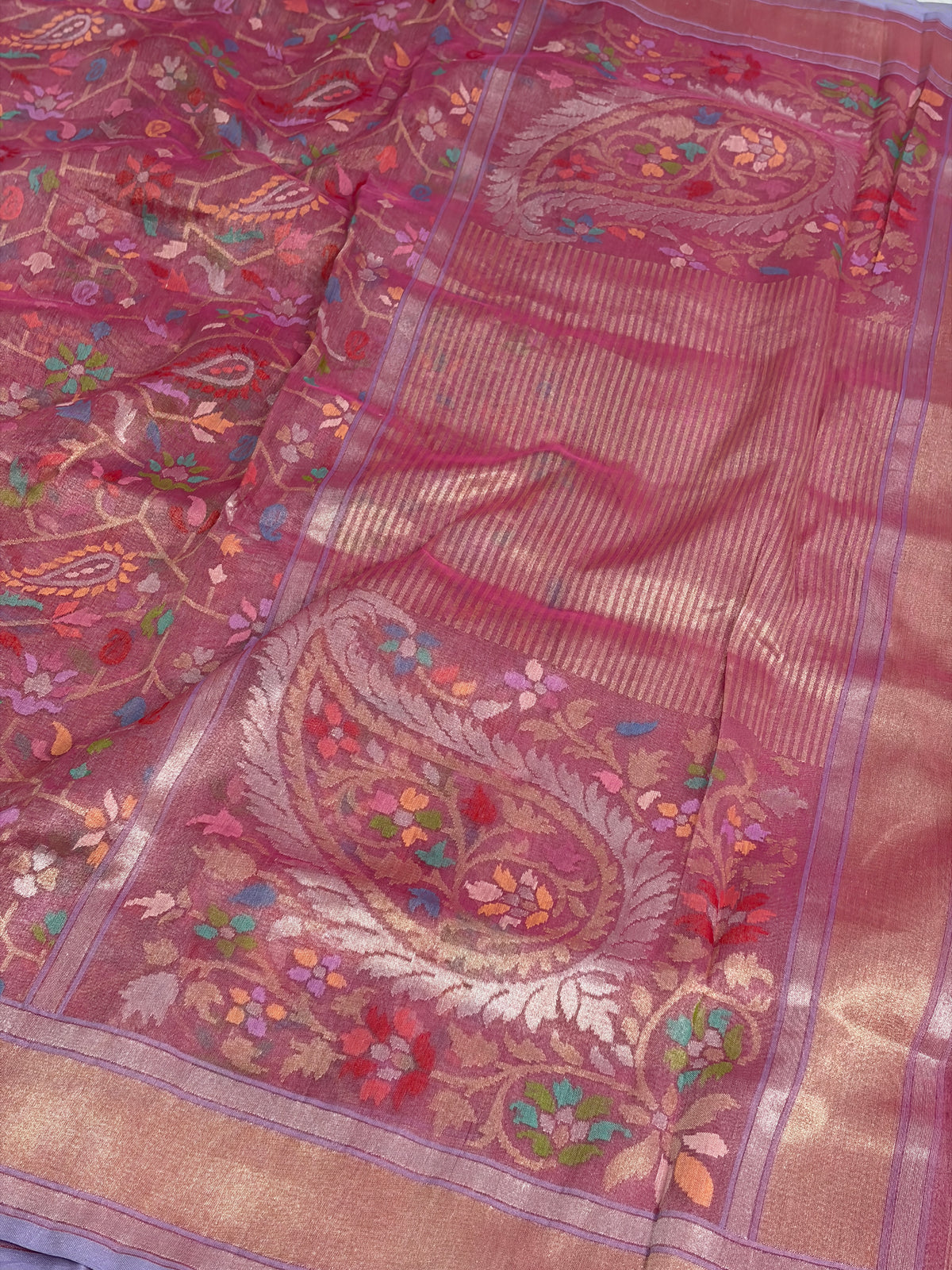 Rose Gold Handwoven Real Zari Tissue Jamdani Saree