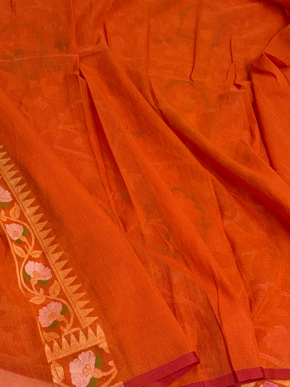 Orange Pure Banarasi Cotton Jamdani Saree