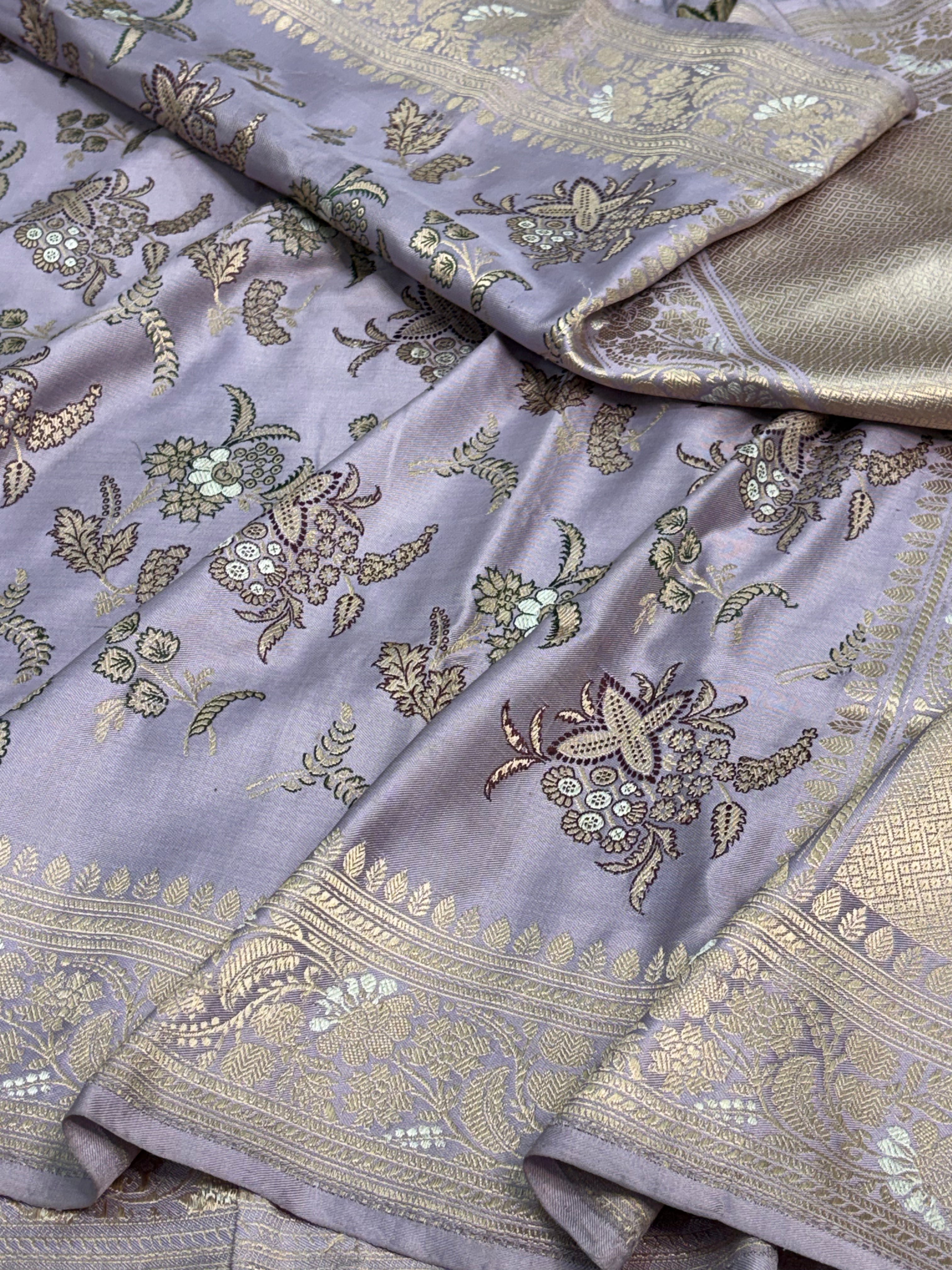 Lavender Banarasi Pure Katan Silk Iktara Meenakari Jaal Weaving Saree