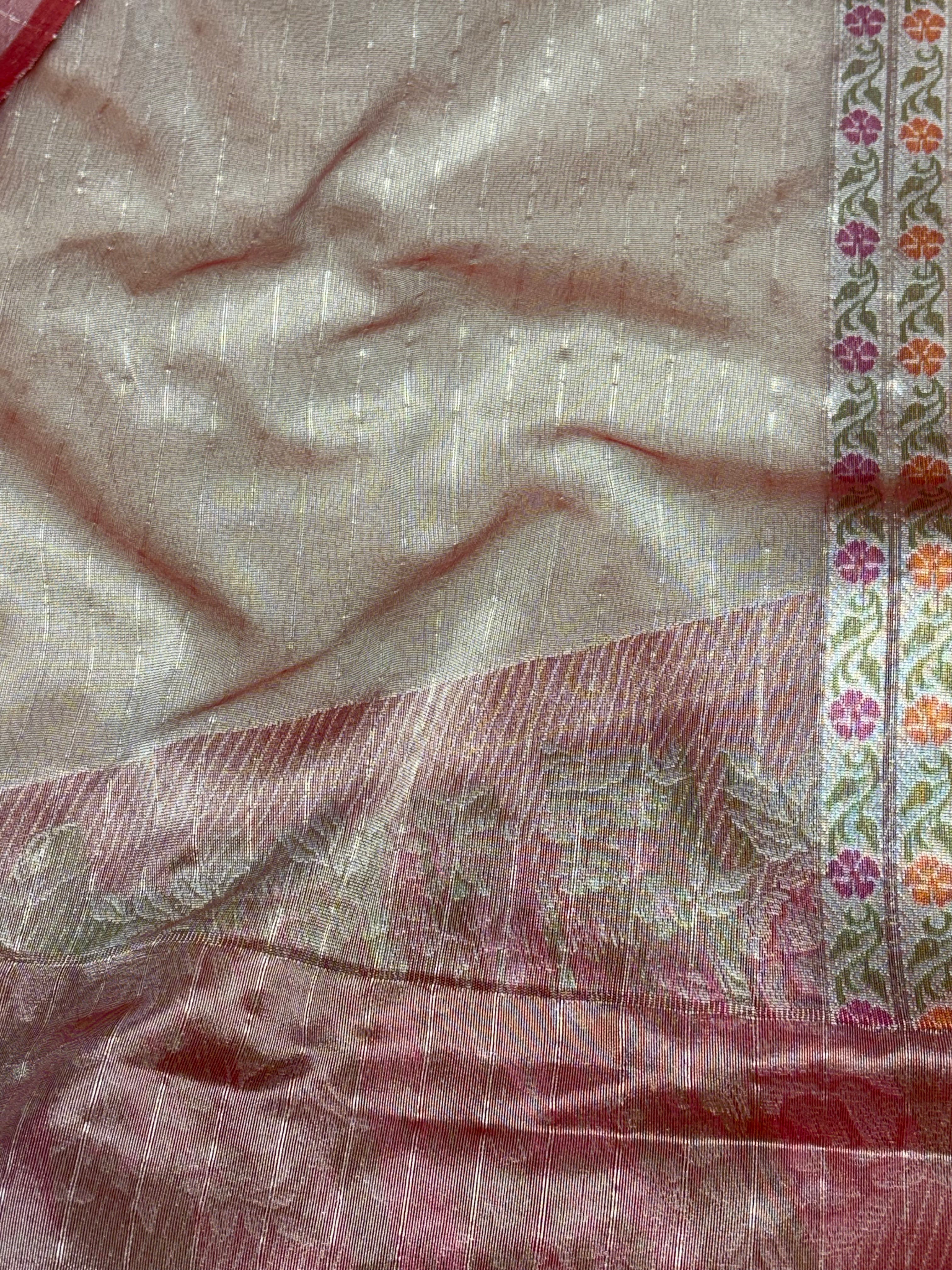 Ivory Banarasi Handwoven Pure Tissue Silk Saree