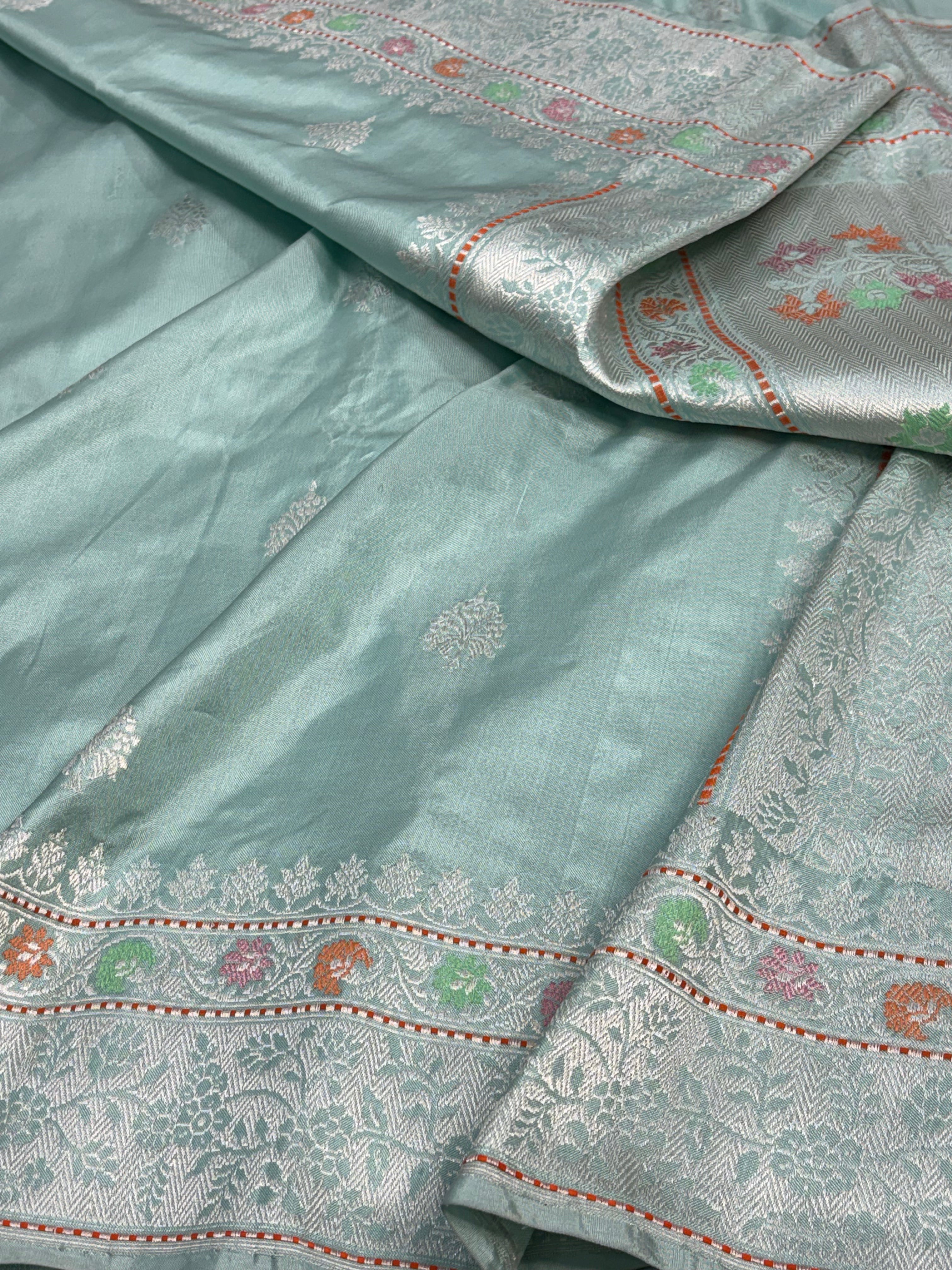 Teal Blue Banarasi Handwoven Pure Katan Silk Saree