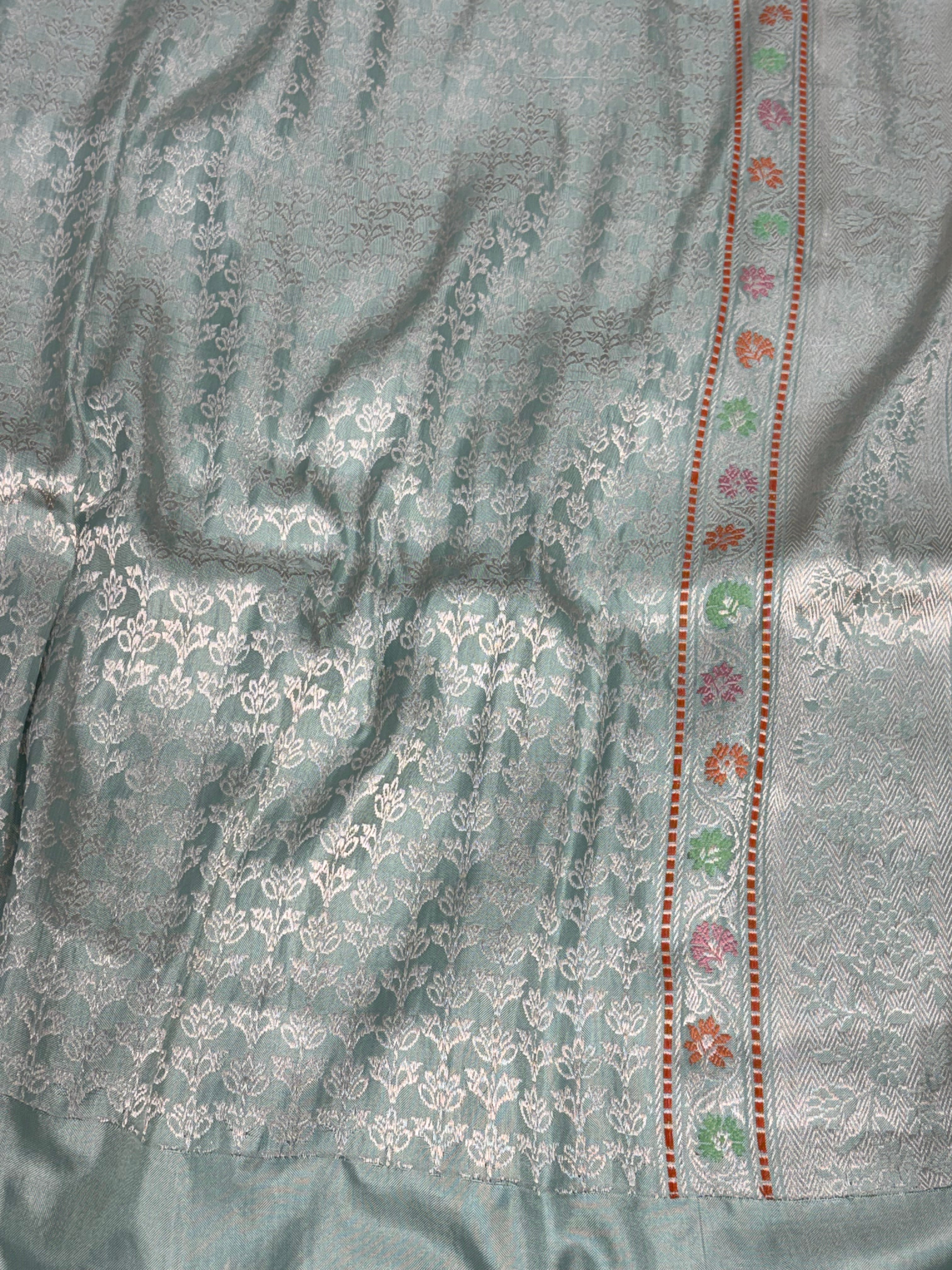 Teal Blue Banarasi Handwoven Pure Katan Silk Saree