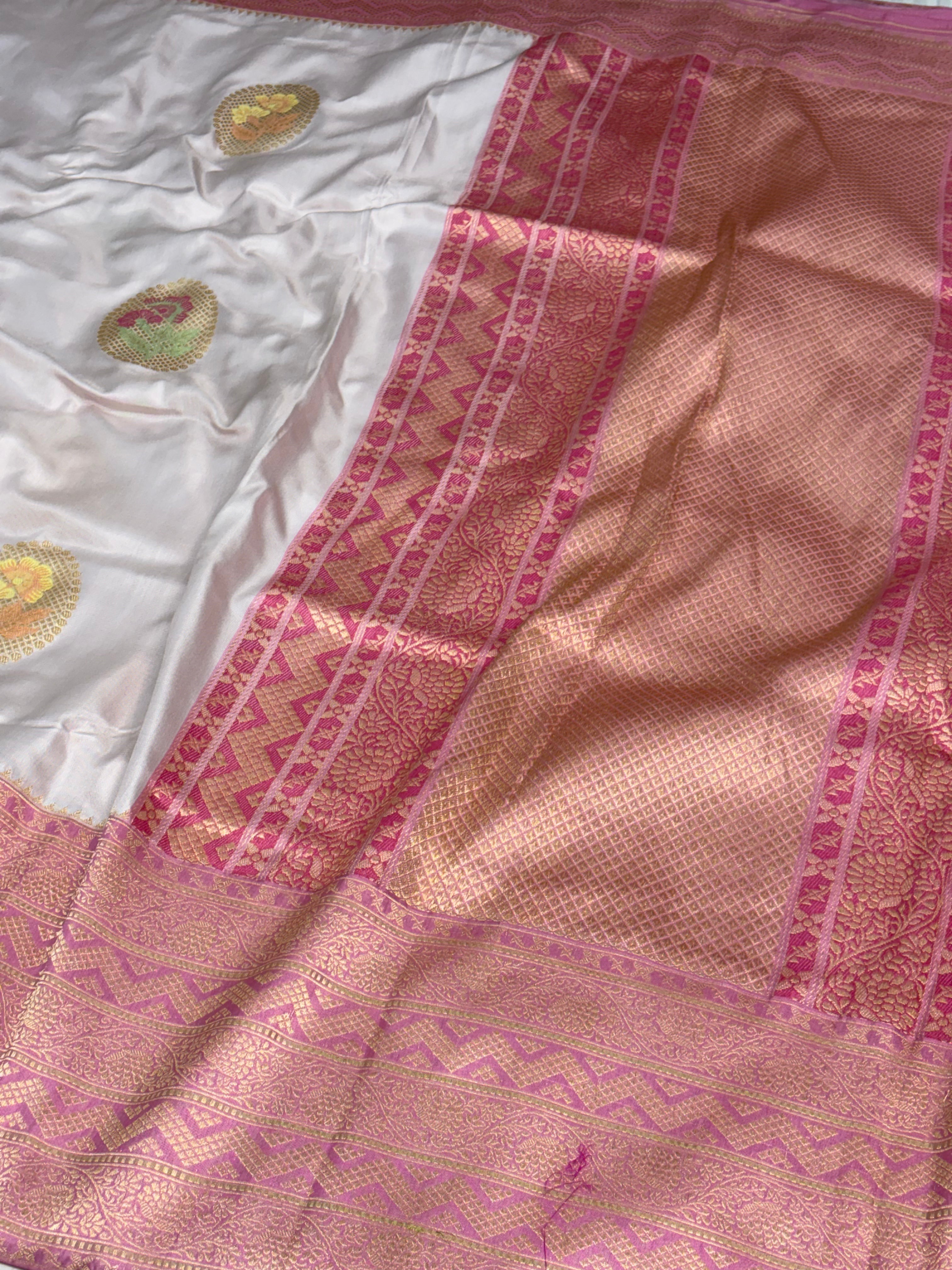 Water Baby Pink Banarasi Pure Katan Silk Iktara Saree