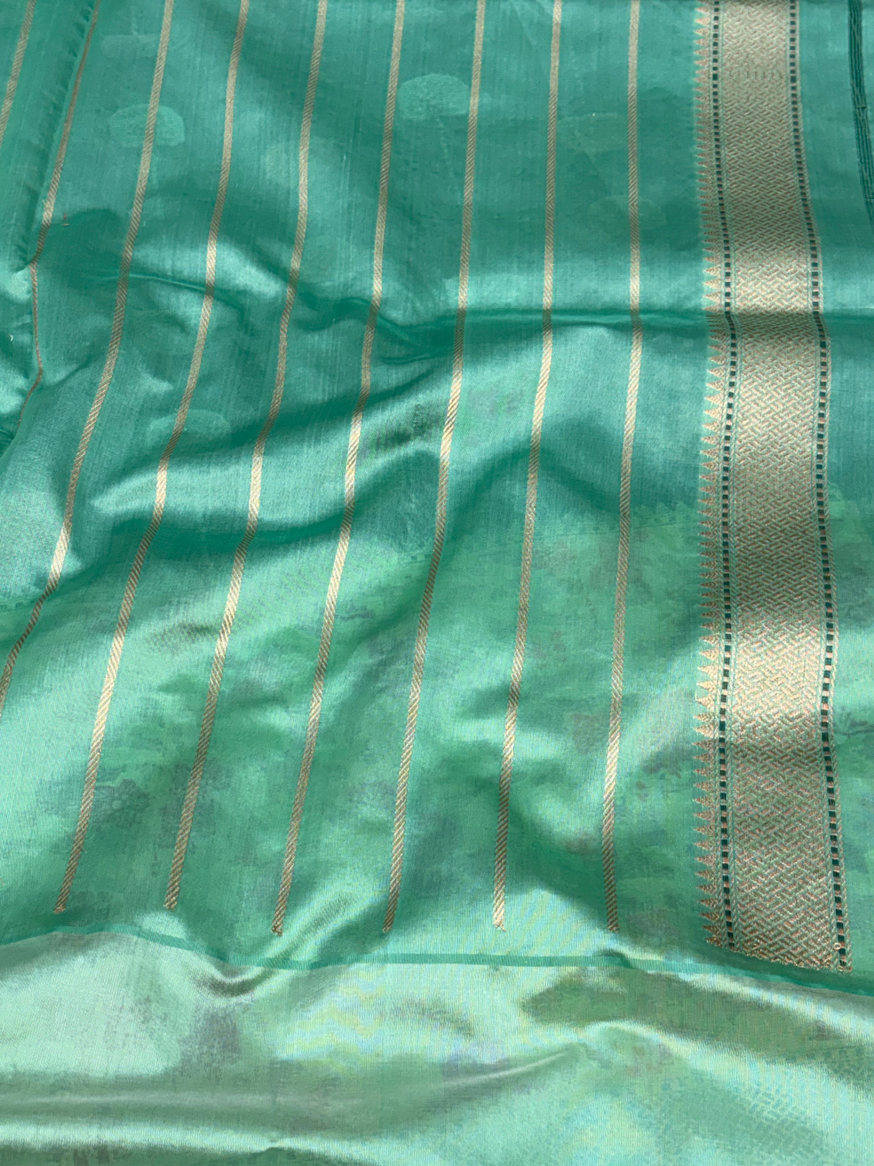 Bottle Green Banarasi Pure Kora Iktara Saree