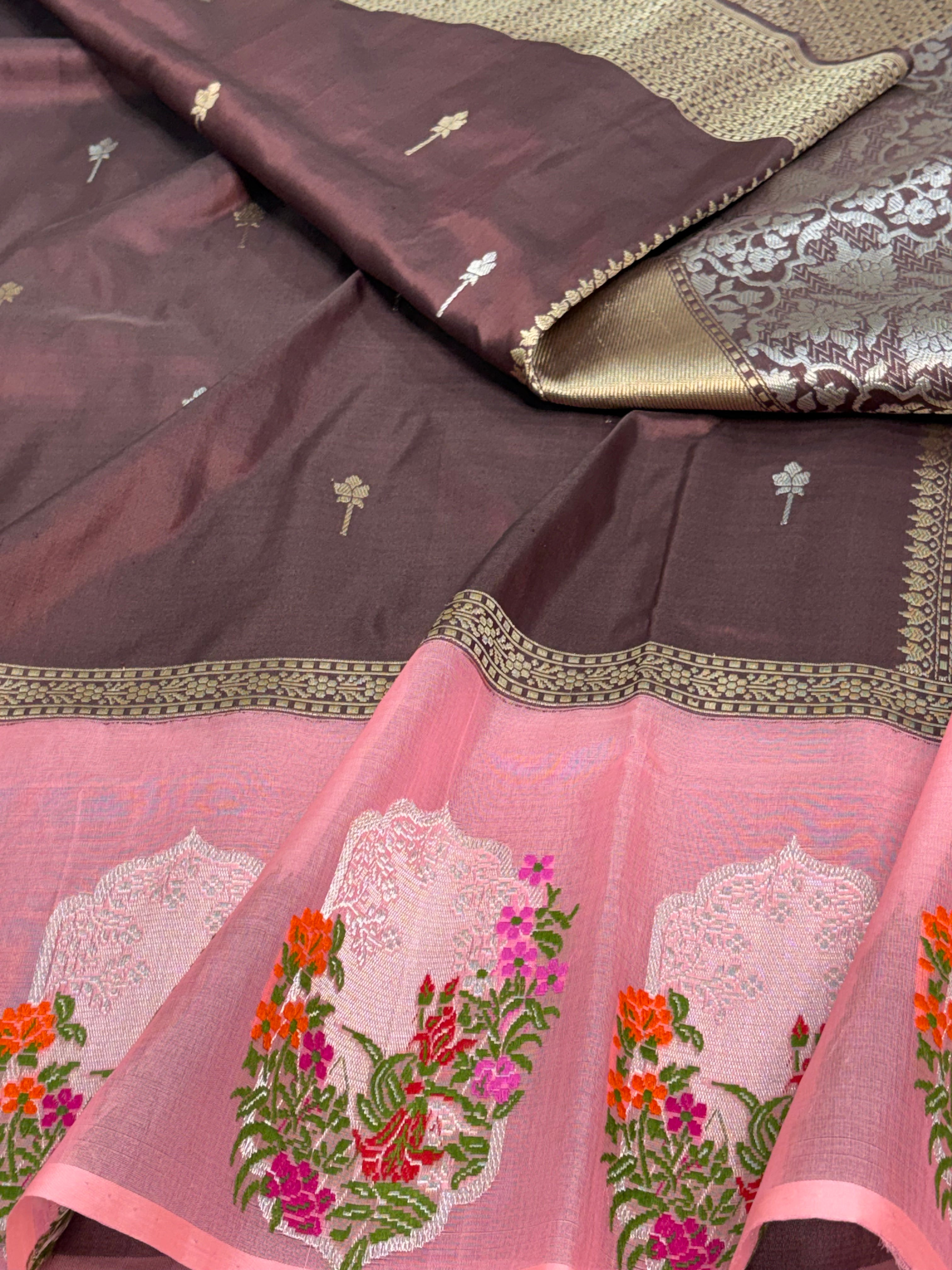 Wine Pure Katan Silk Banarasi Saree