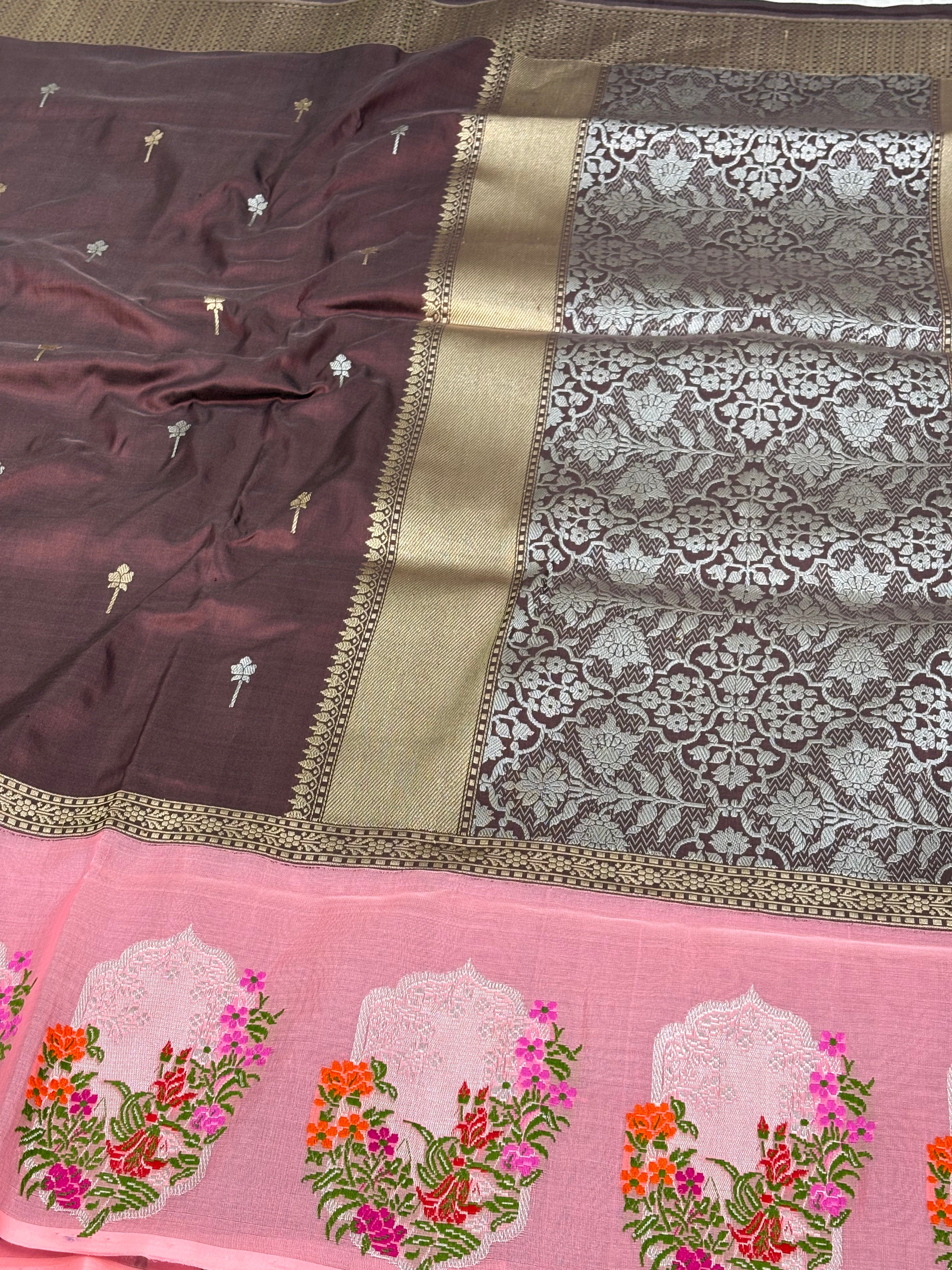Wine Pure Katan Silk Banarasi Saree