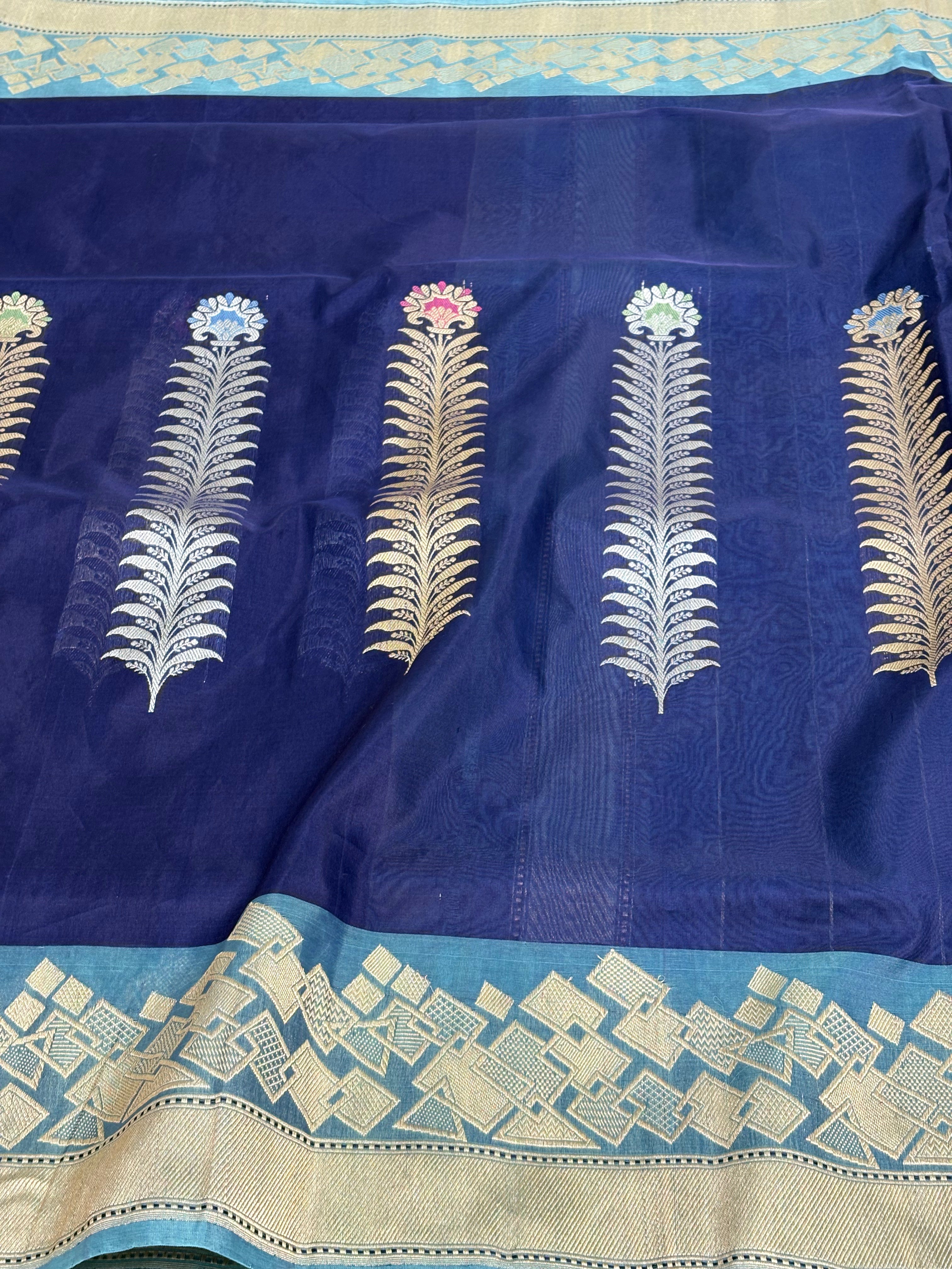 Navy Blue Designer Banarasi Pure Kora Silk Saree