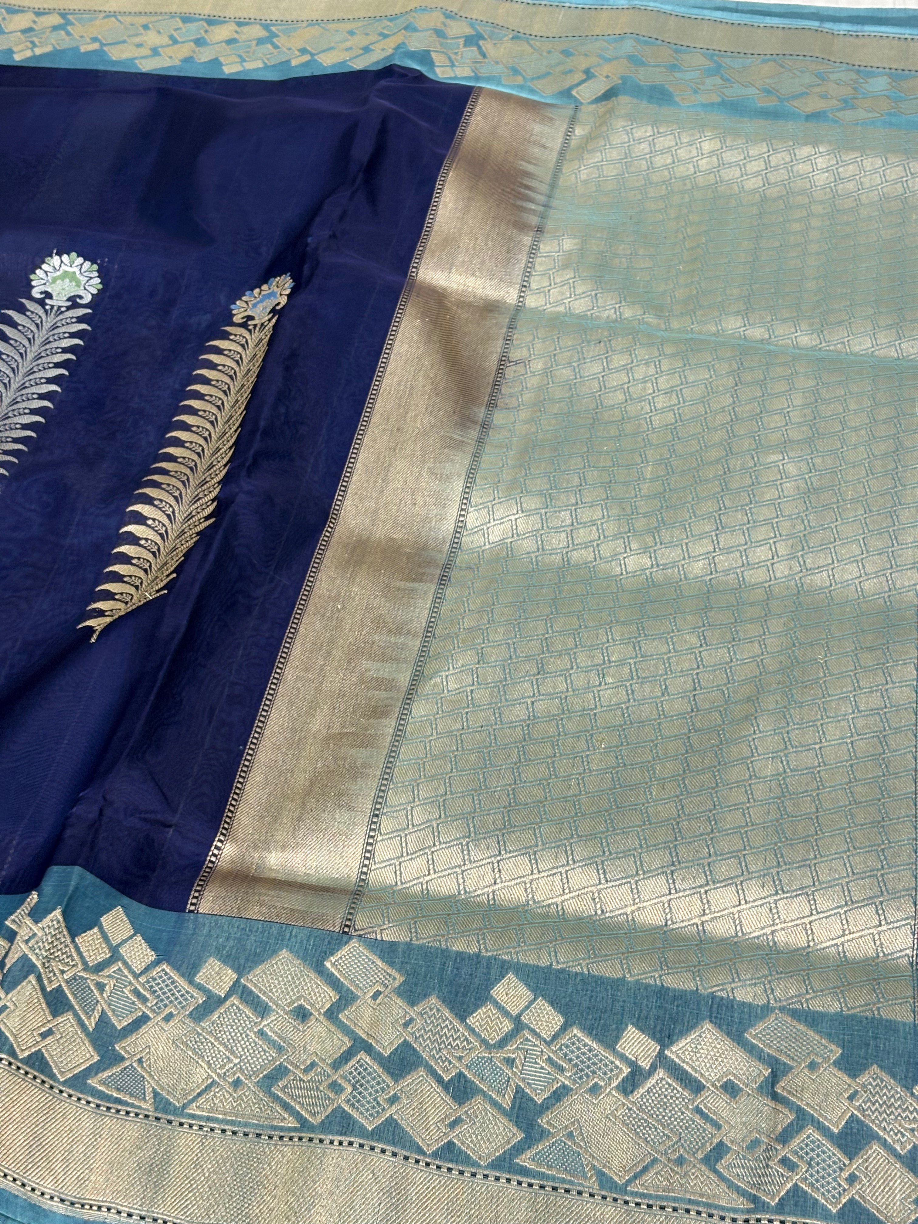 Navy Blue Designer Banarasi Pure Kora Silk Saree