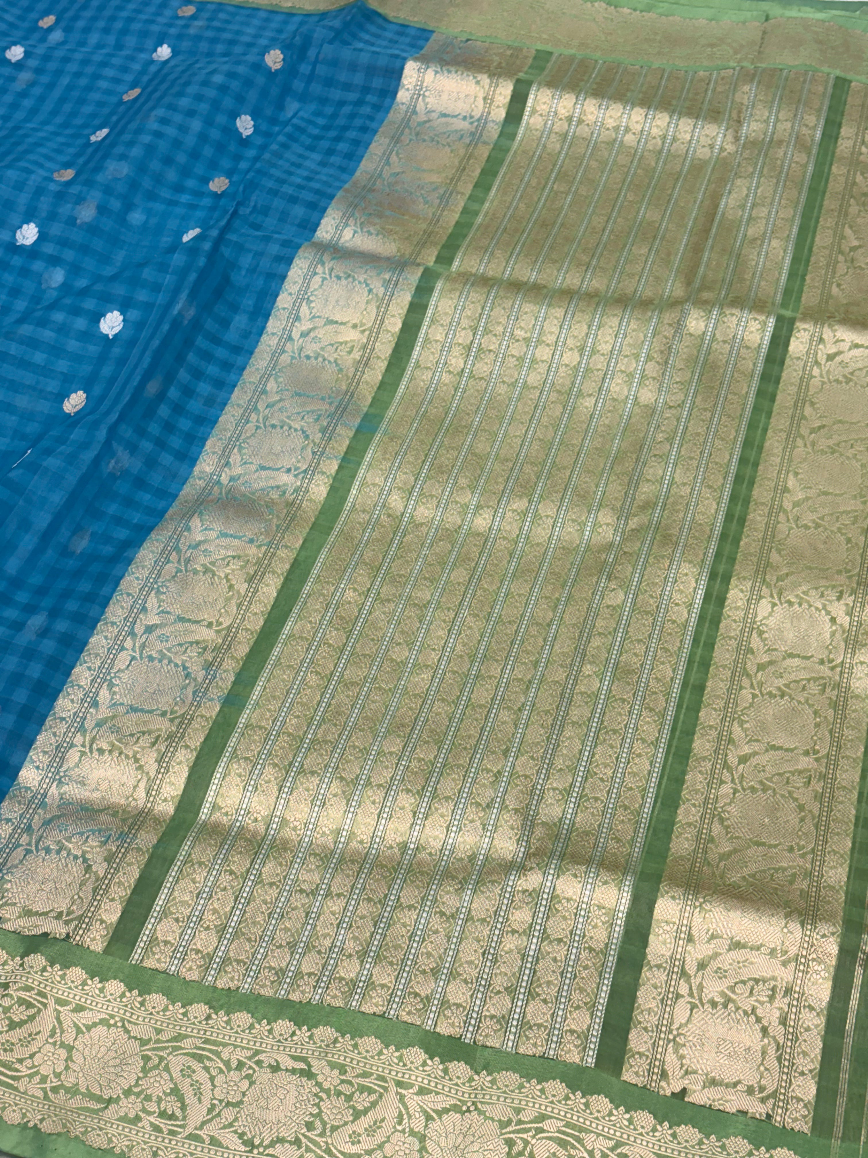 Handwoven Banarasi Pure Kora Silk Checks Saree