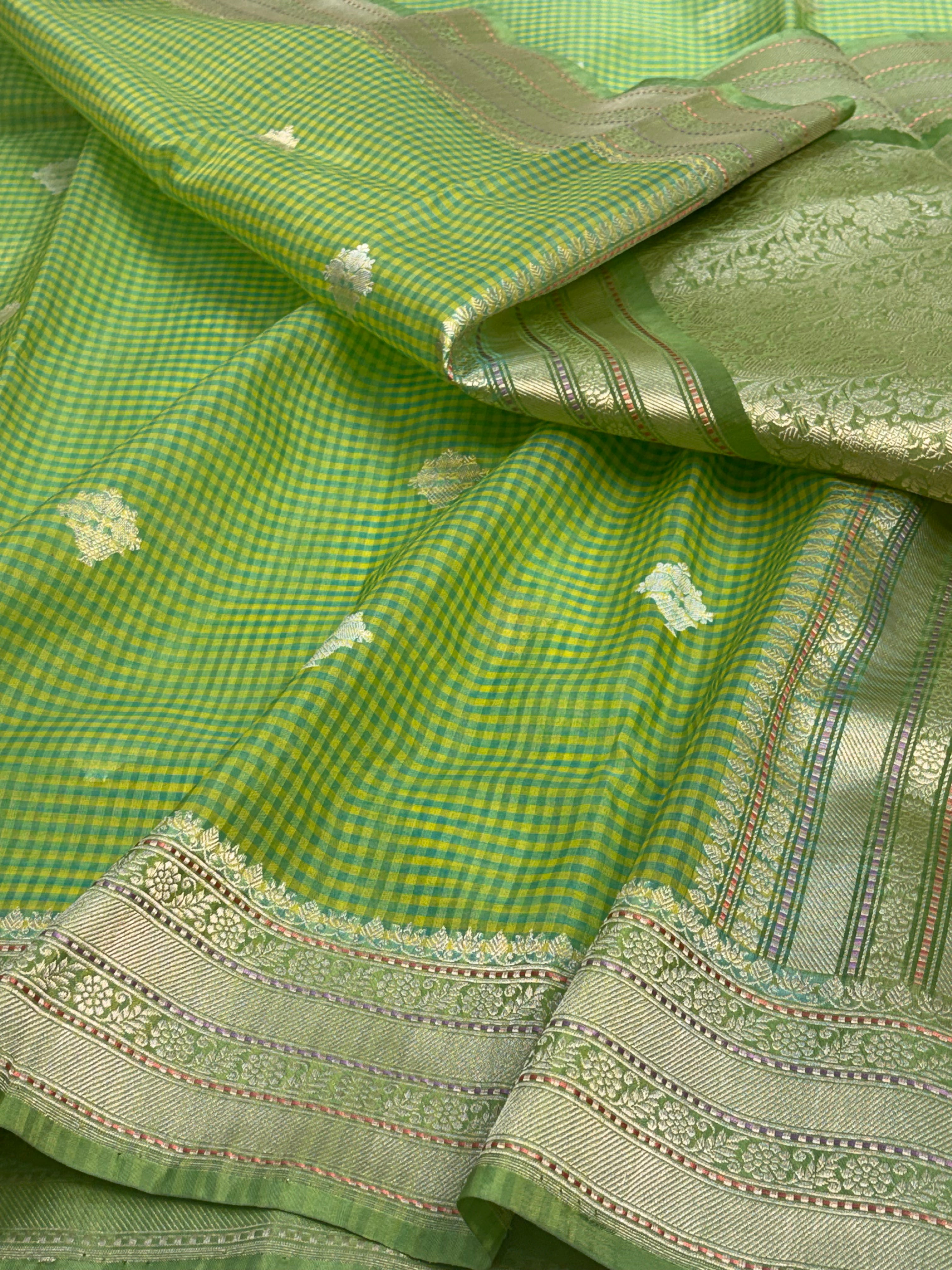 Green Banarasi Handwoven Pure Kora Silk Saree