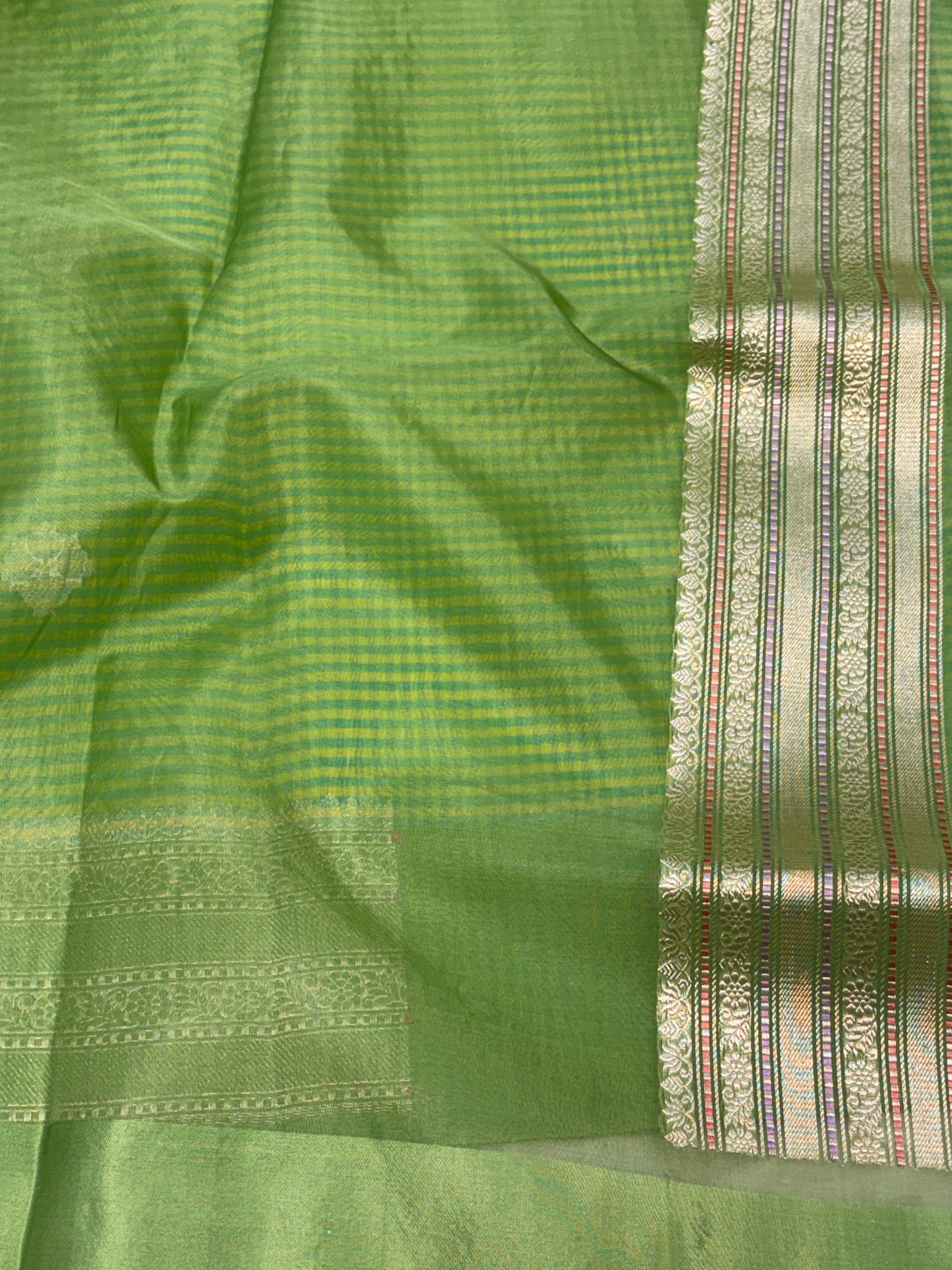 Green Banarasi Handwoven Pure Kora Silk Saree