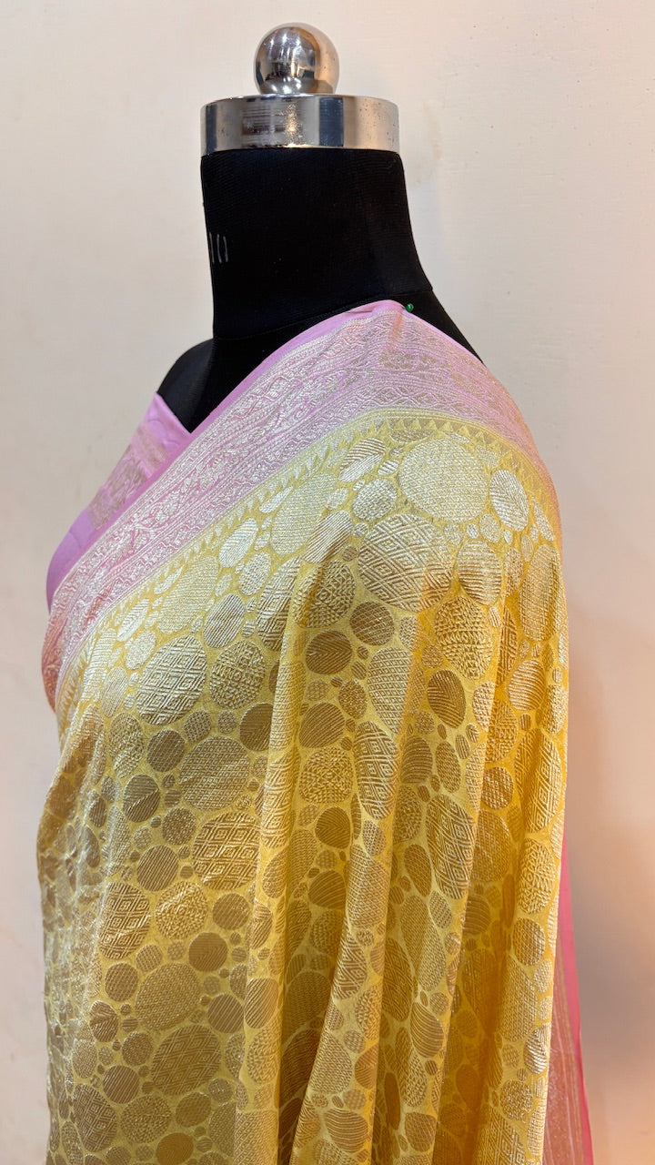 Butter Yellow Banarasi Pure Chiffon Silk Saree