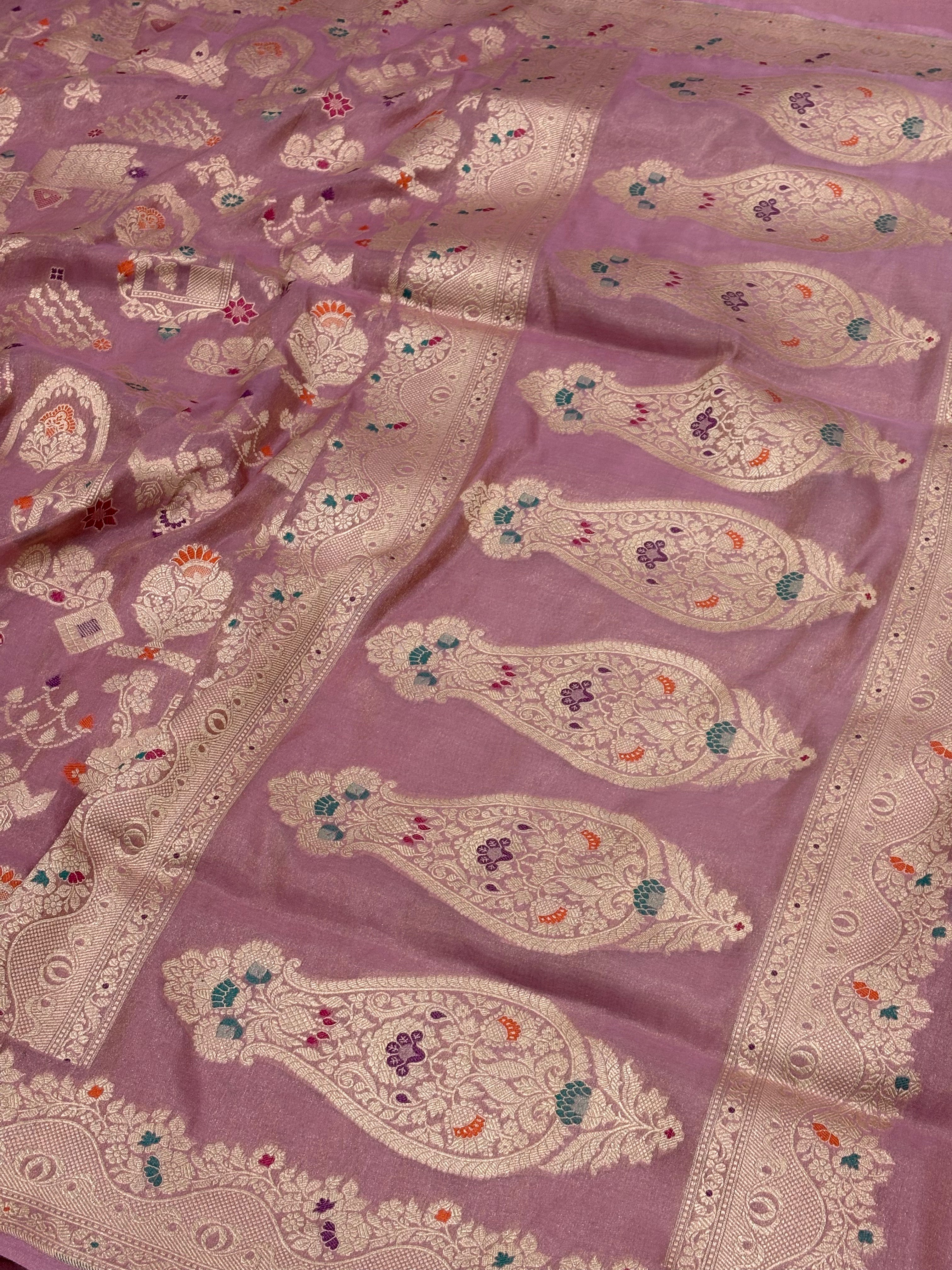 Banarasi Pure Tissue Silk Saree with Tilfi Meenakari Jaal Weaving work