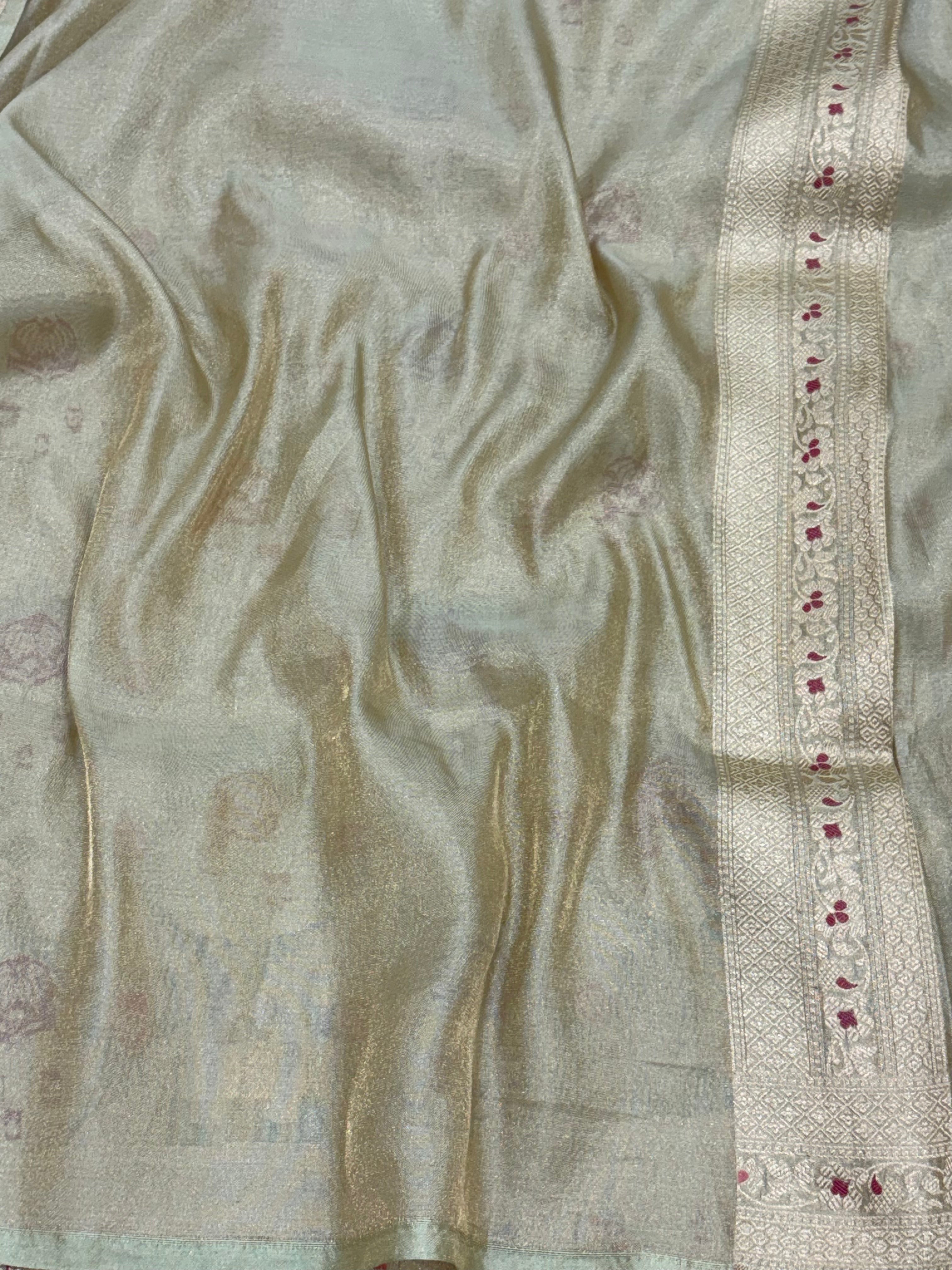 Sea Green Banarasi Pure Tissue Silk Meenakari Jaal Weaving Saree
