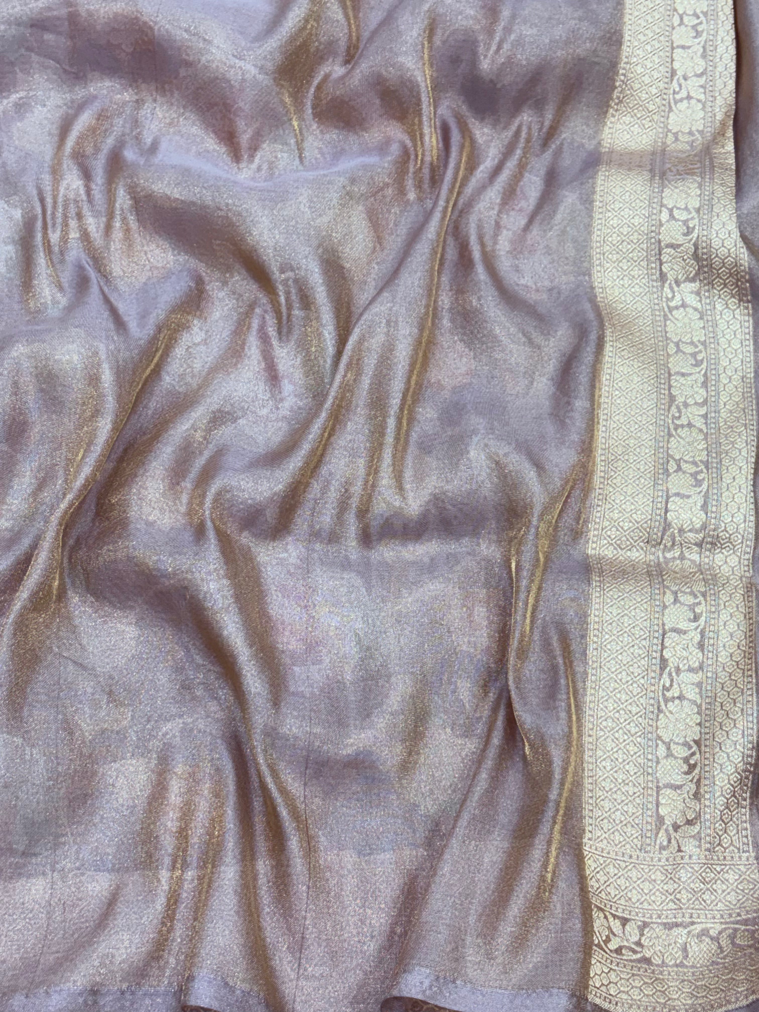 Pure Tissue Banarasi Jaal Weaving Saree with Tilfi Meenakari