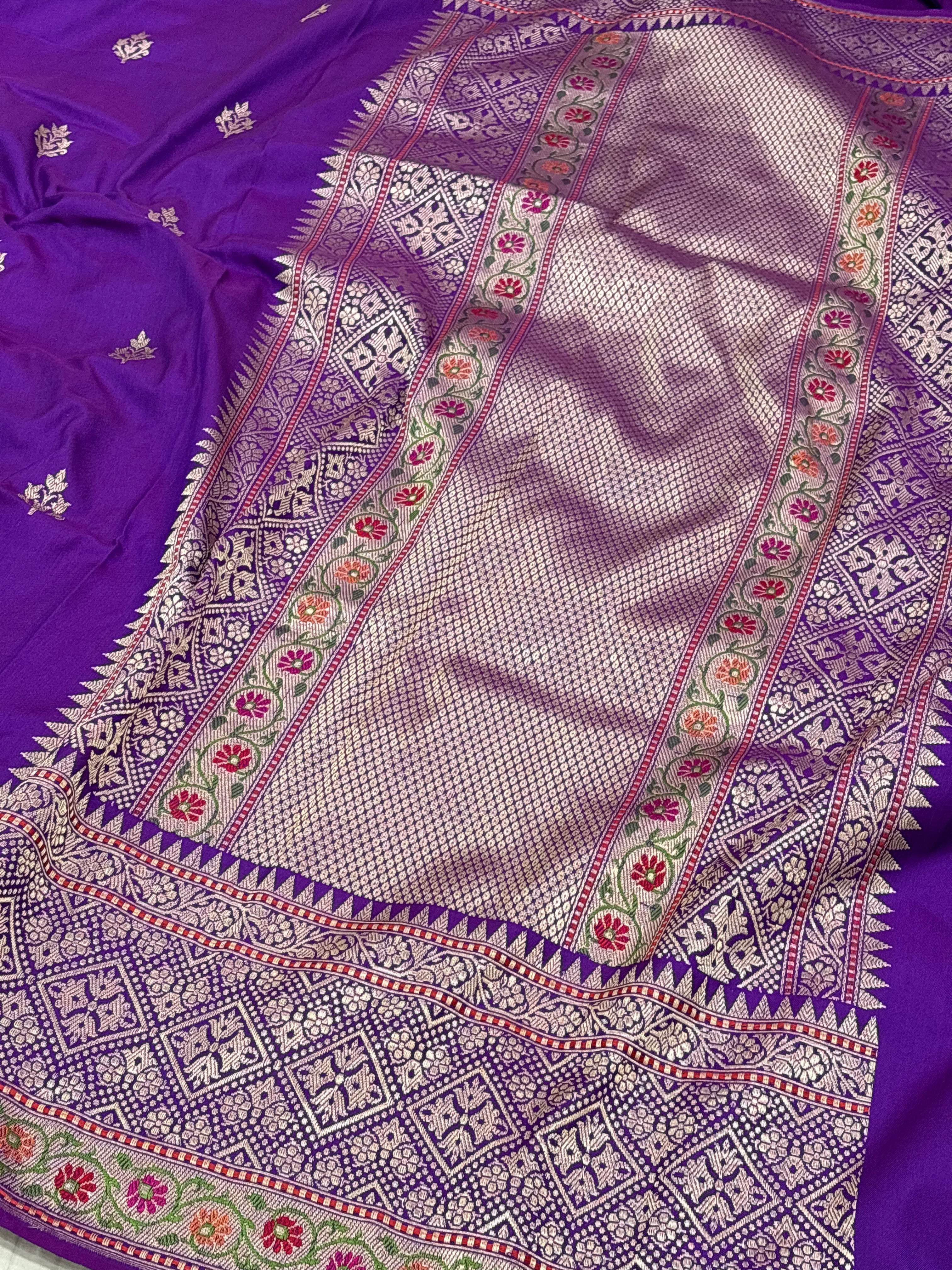 Purple Handwoven Pure Katan Silk Iktara Banarasi Saree
