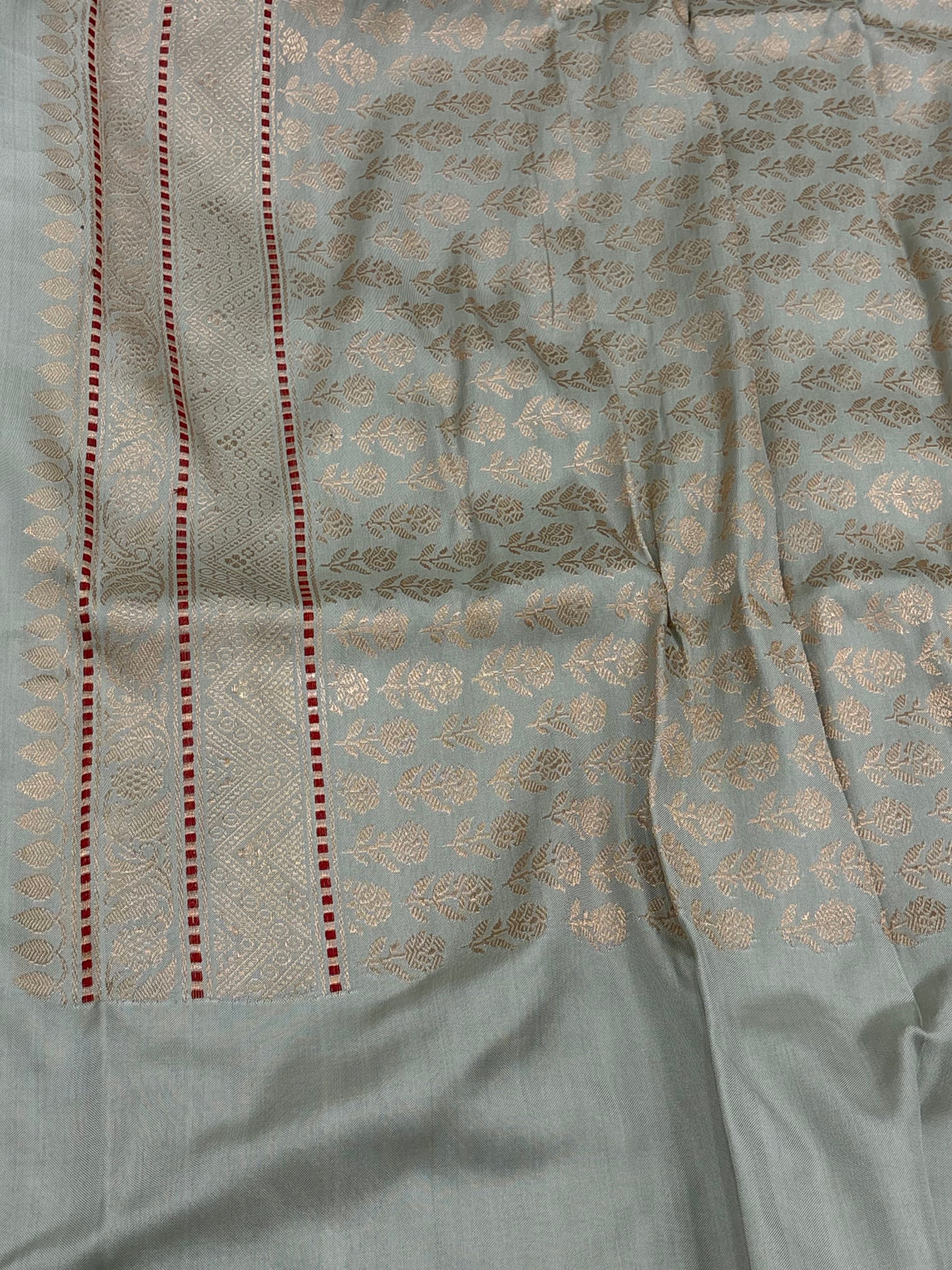 Teal Blue Handwoven Pure Katan Silk Iktara Banarasi Saree