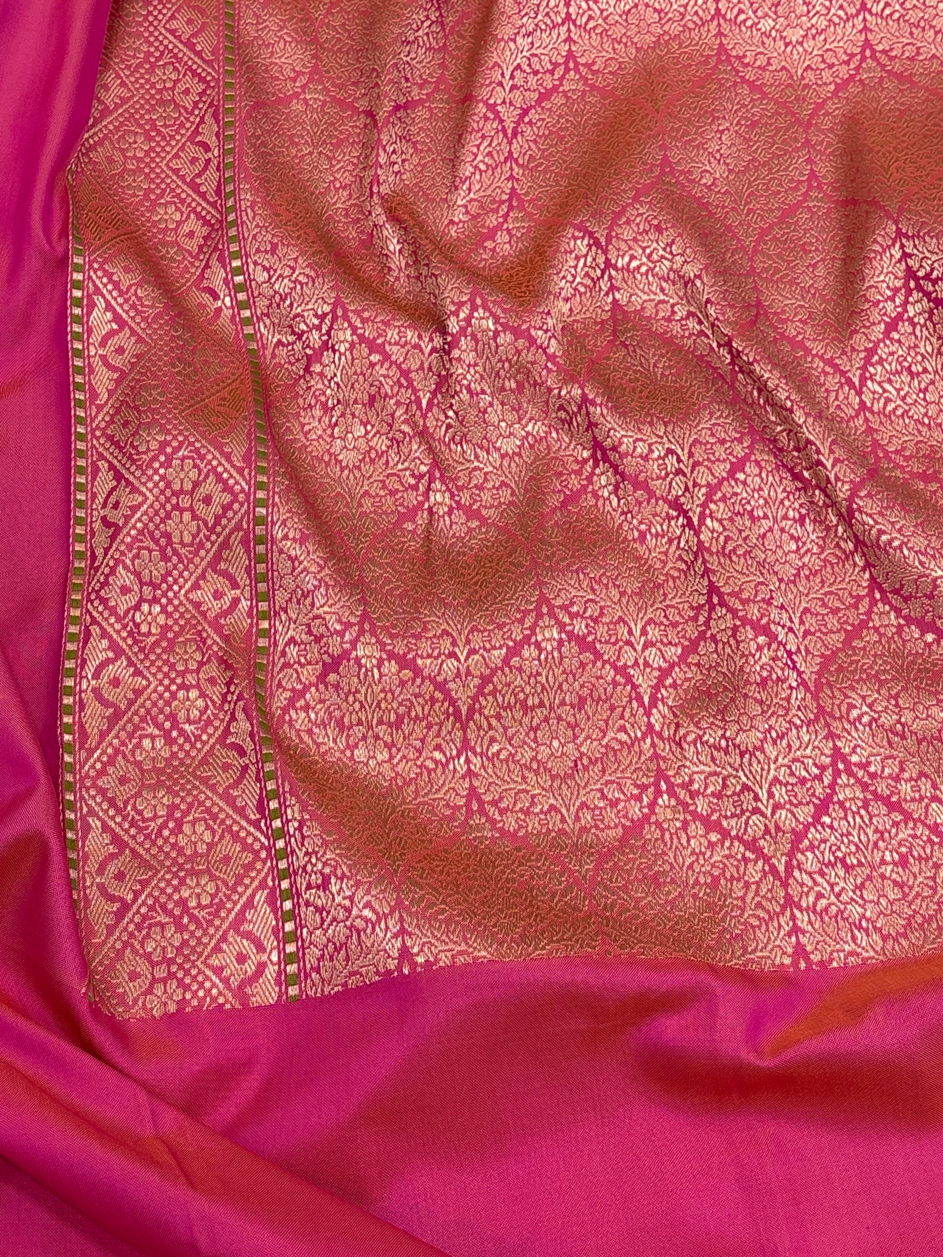 Baby Pink Handwoven Pure Katan Silk Iktara Banarasi Saree
