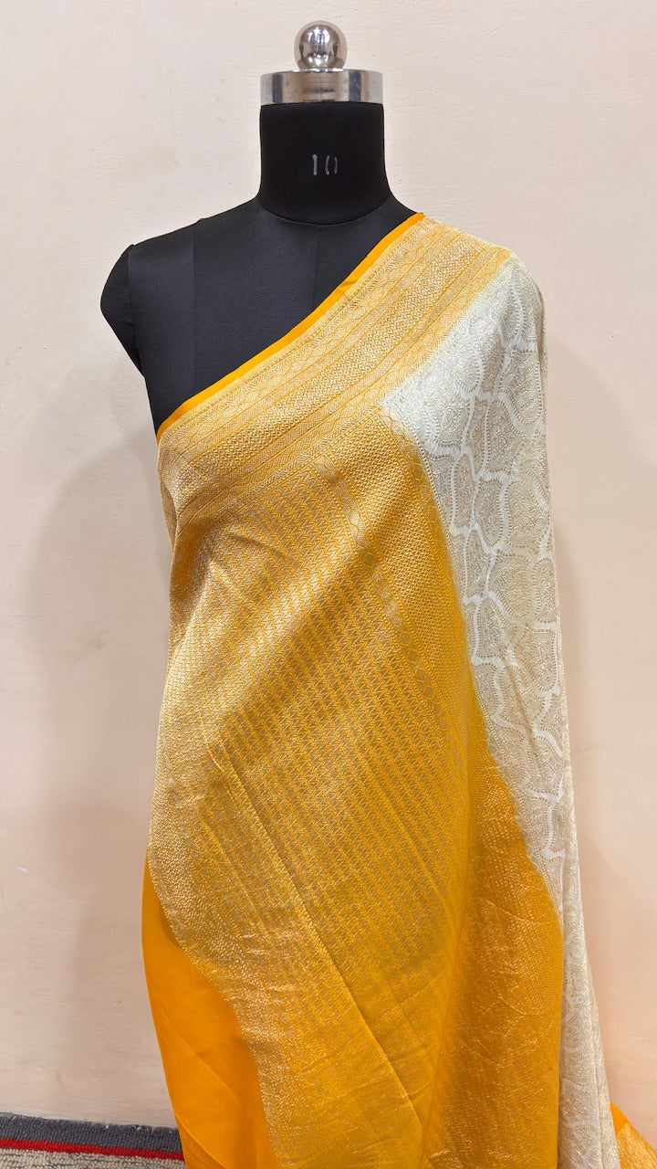 Ivory Banarasi Pure Chiffon Silk Saree