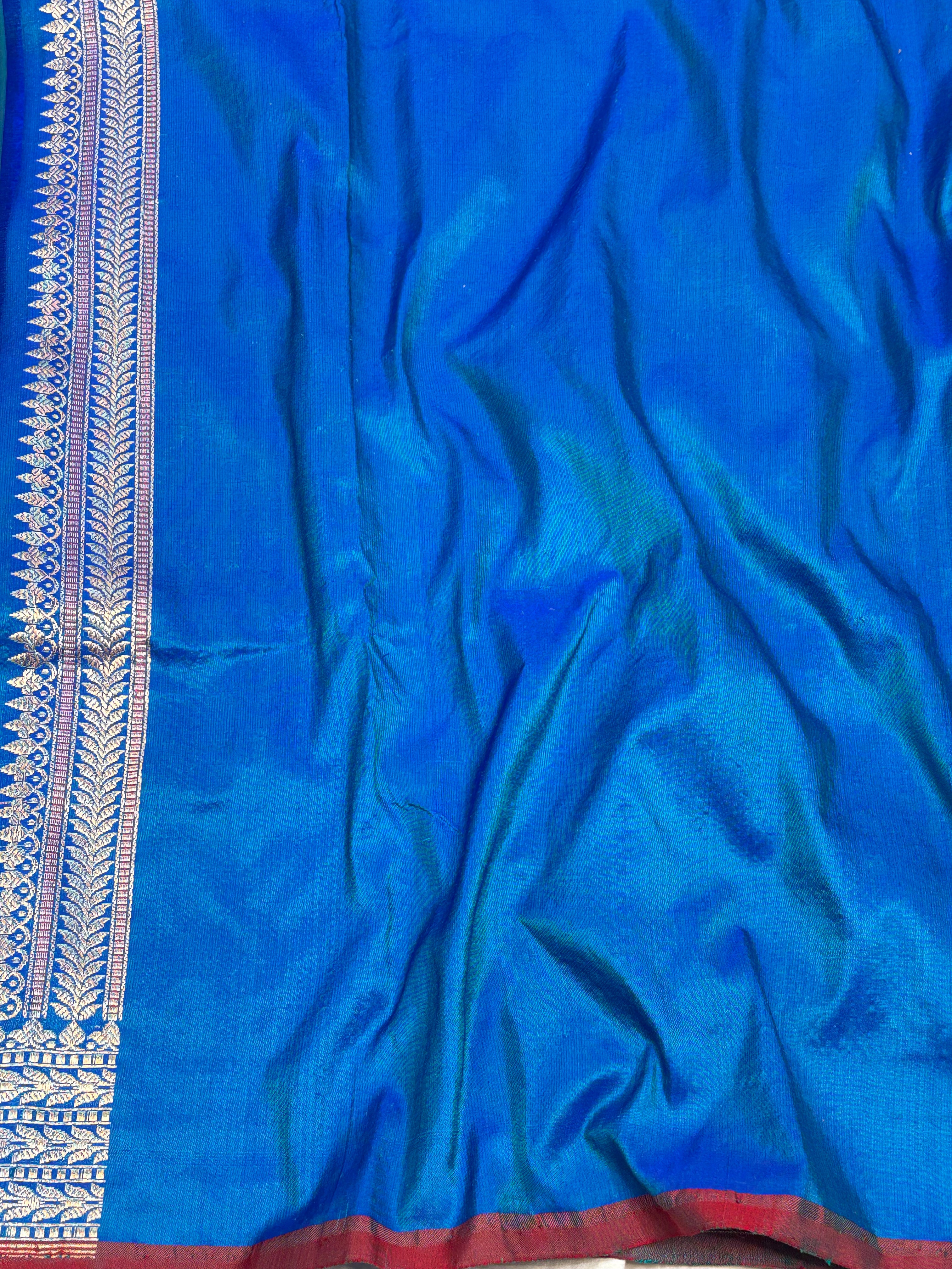 Royal Blue Handwoven Pure Katan Silk Striped Banarasi Saree