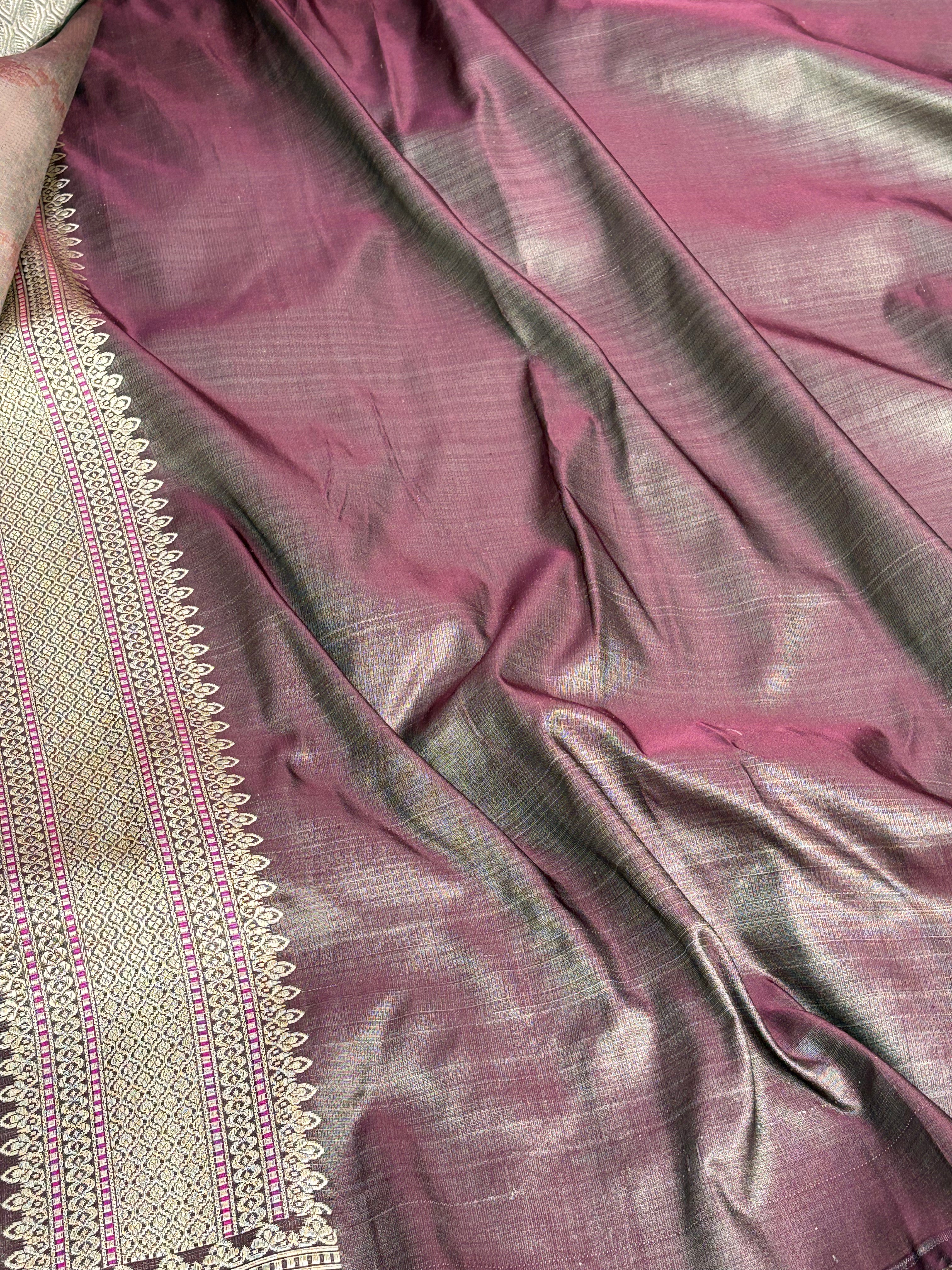 Brown Handwoven Pure Satin Silk Tanchoi Banarasi Saree