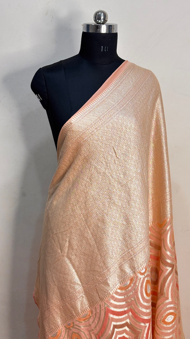 Peach Banarasi Pure Chiffon Silk Saree