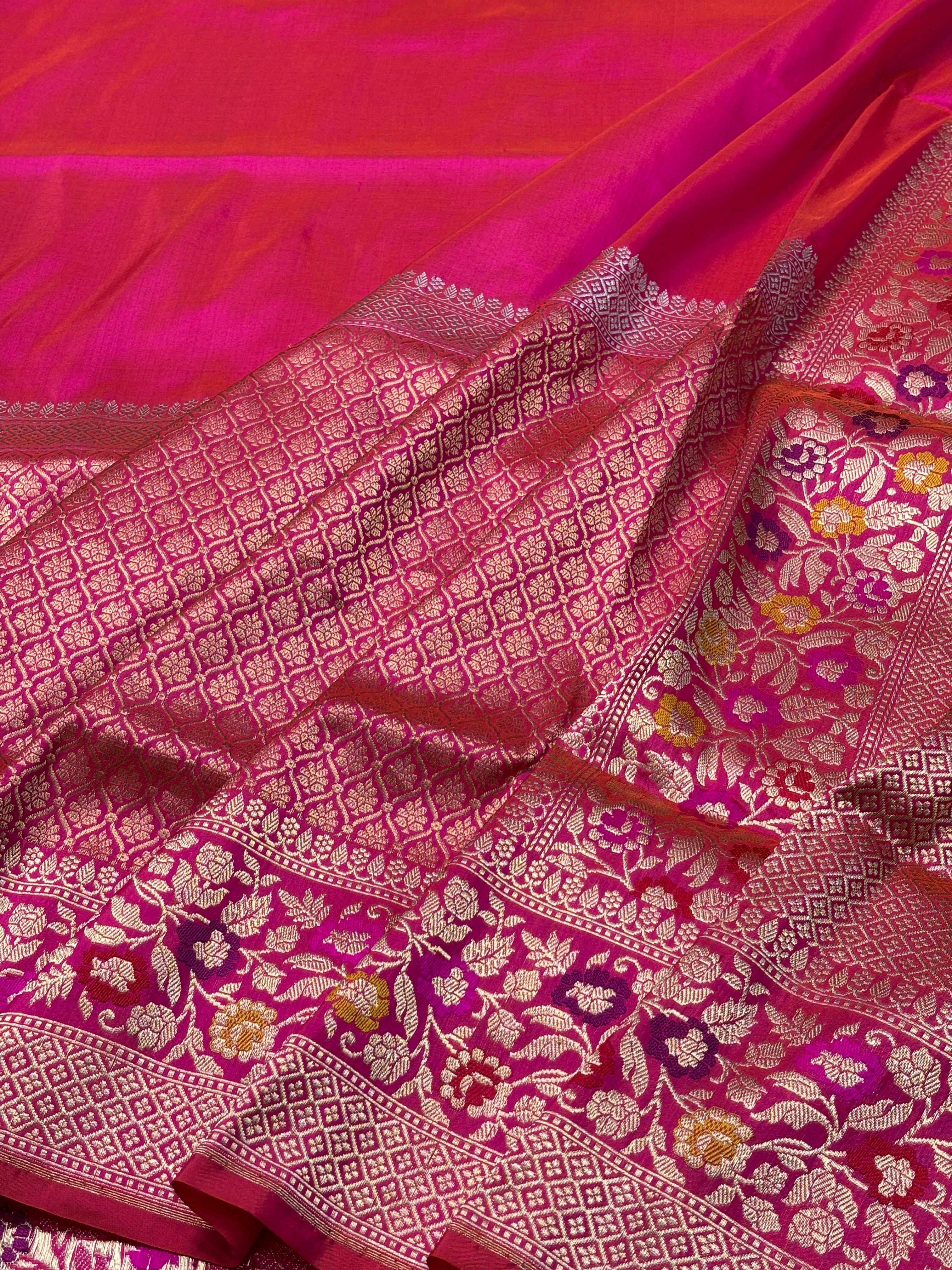Rani Pink Pure Banarasi Katan Silk Handwoven Saree