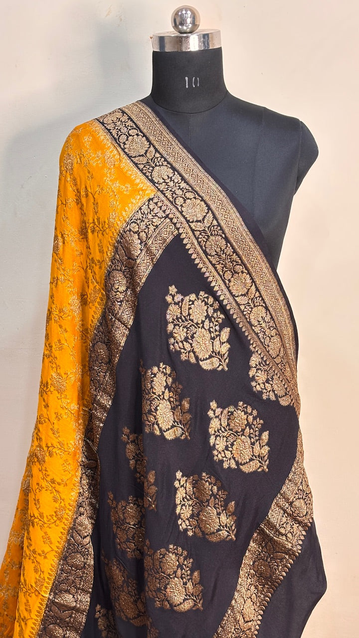 Yellow Banarasi Pure Chiffon Silk Saree