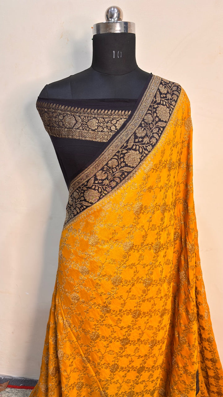 Yellow Banarasi Pure Chiffon Silk Saree