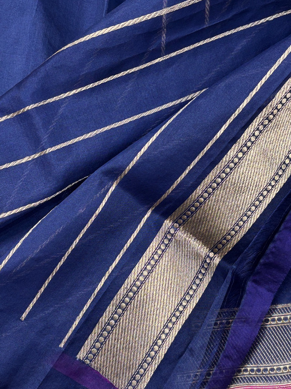 Navy Blue Banarasi Kora Silk Handwoven Saree