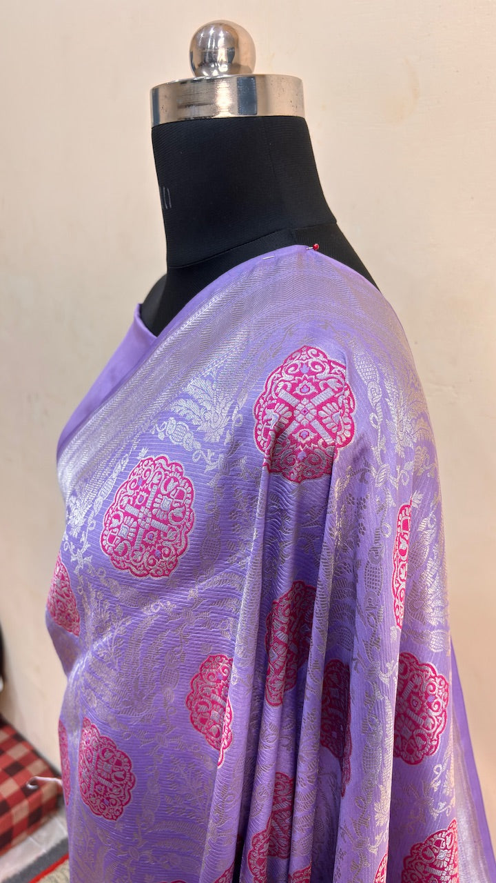 Lavender Banarasi Brocade Silk Saree