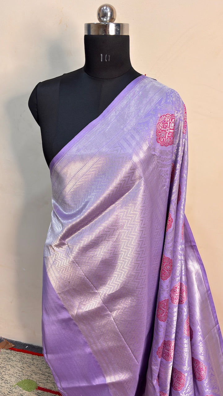 Lavender Banarasi Brocade Silk Saree