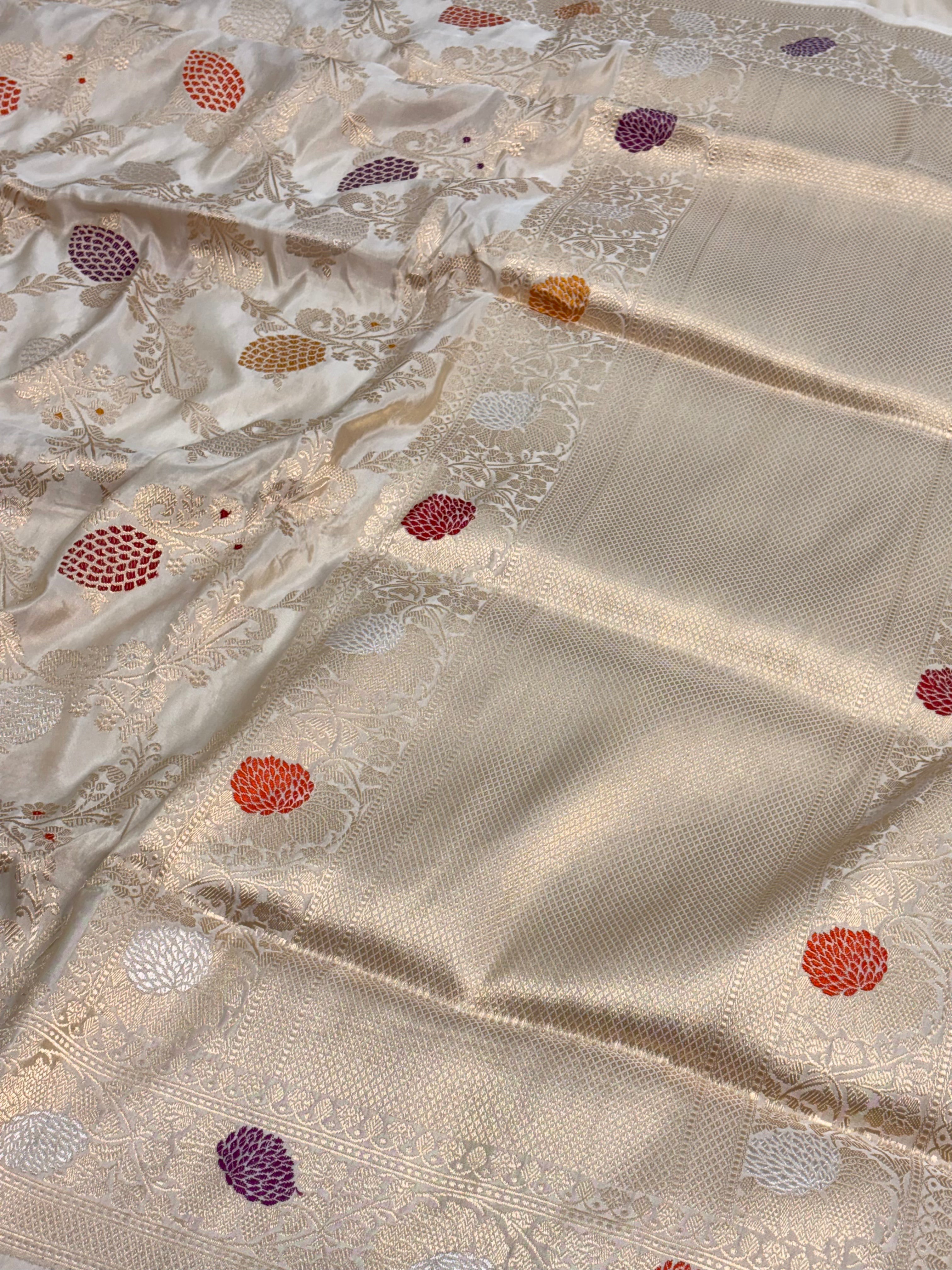 Ivory Handwoven Pure Banarasi Tissue Silk Saree