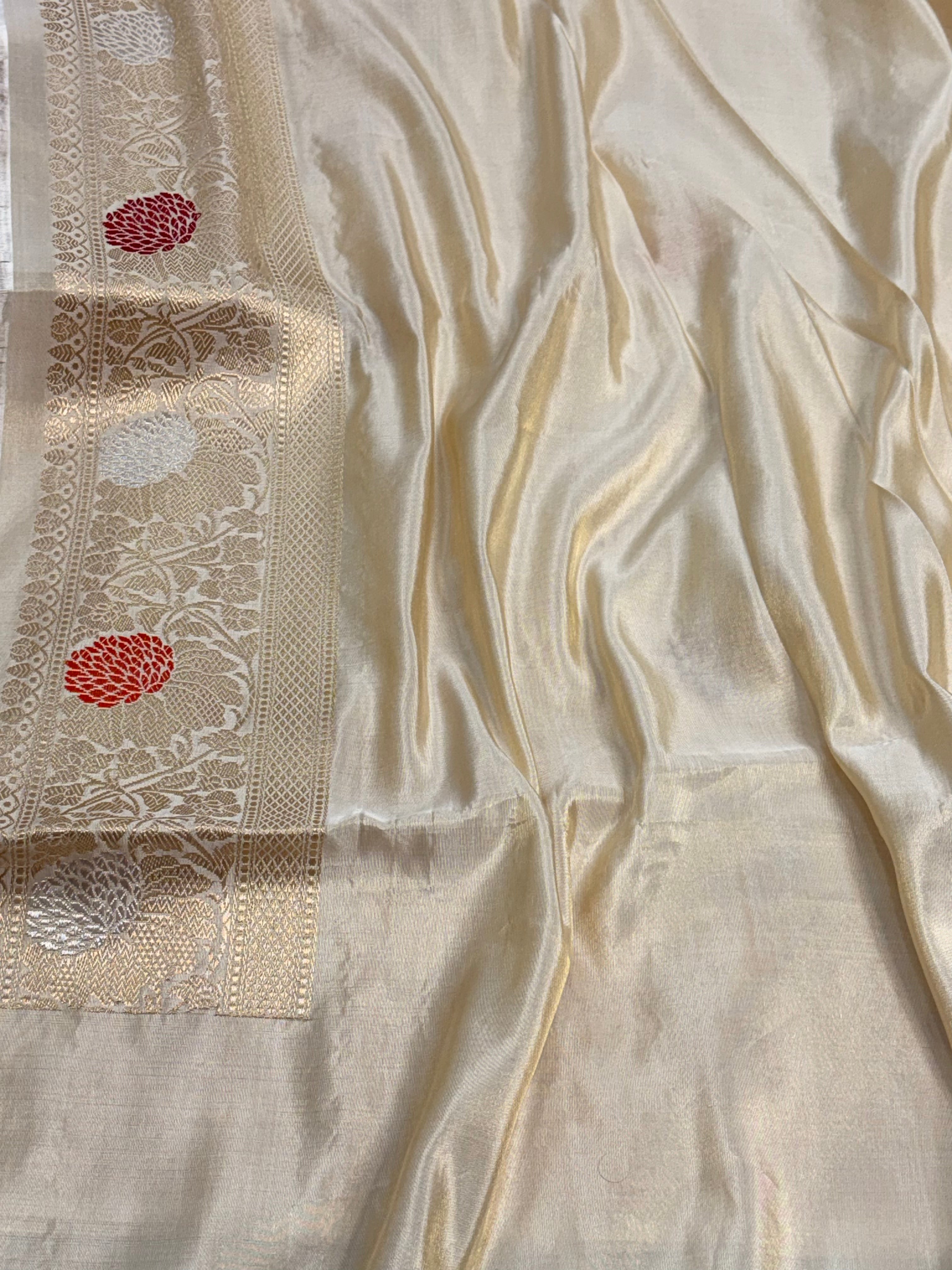 Ivory Handwoven Pure Banarasi Tissue Silk Saree